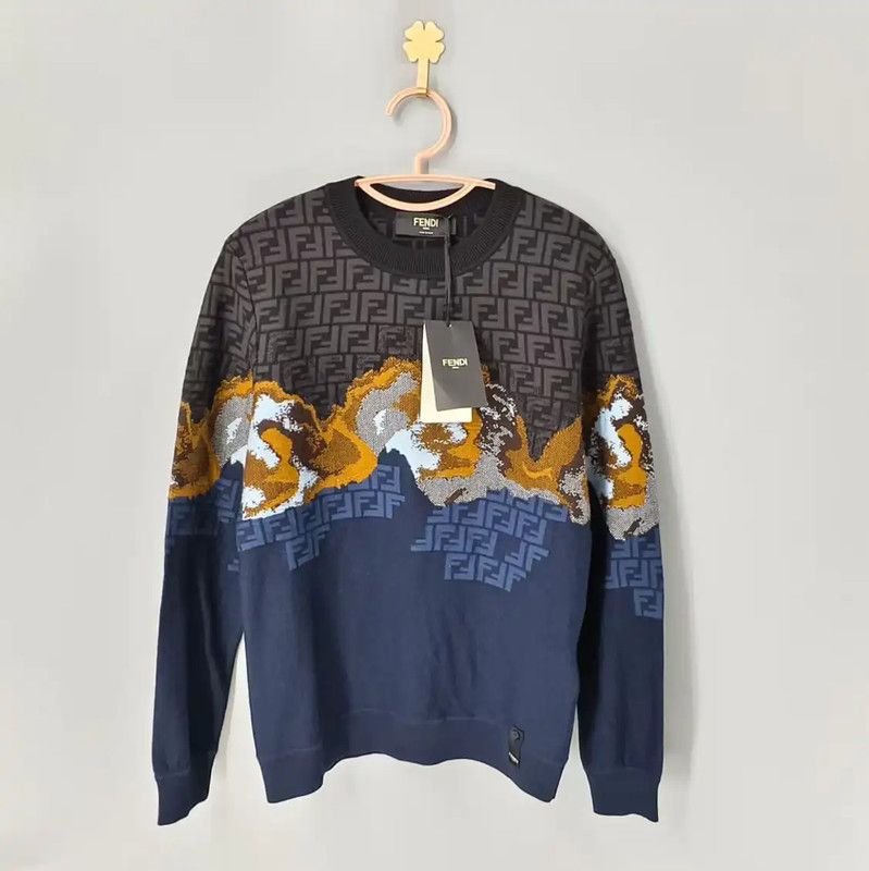 Fendi Fendi Men's Wool Knit Sweater in Blue 0089 Size US M / EU 48-50 / 2 - 1 Thumbnail