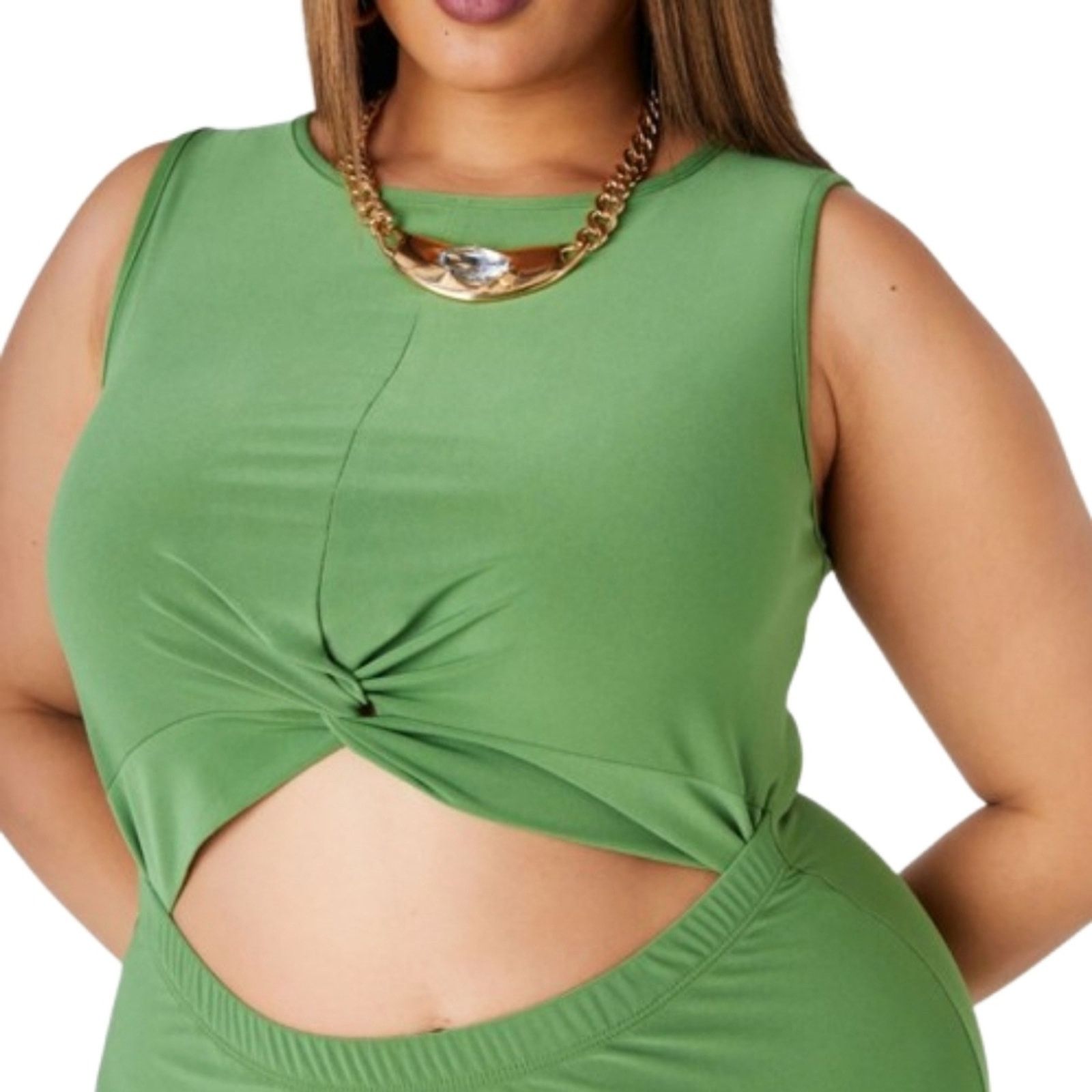 Other CLOVER GREEN ☆ TWIST FRONT ☆ SLEEVELESS MIDI DRESS 4x ☆ NWT Size 4XL / US 24-26 - 3 Thumbnail