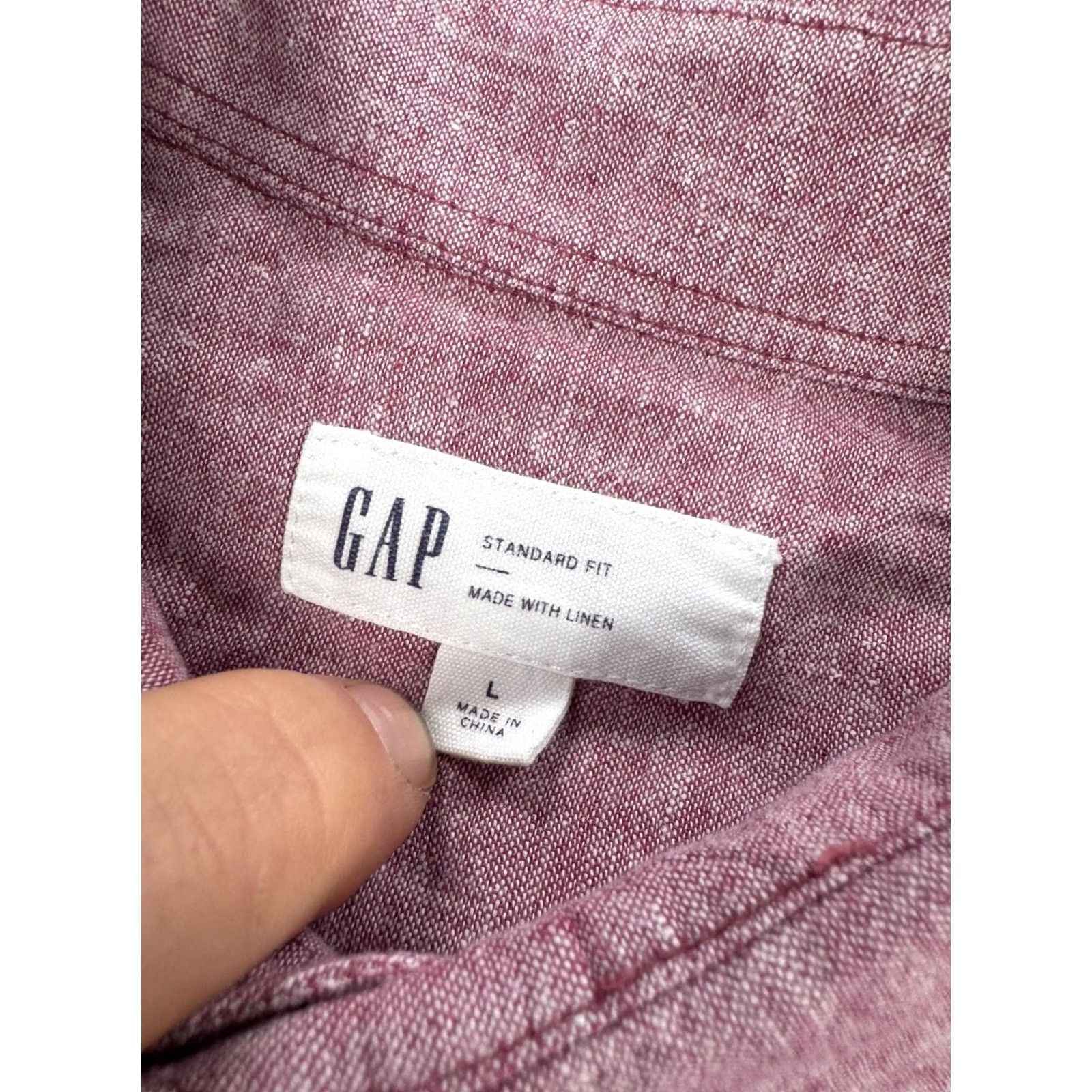 Gap Gap Men Large Red Chambray Linen Blend Button Up Shirt Size US L / EU 52-54 / 3 - 3 Thumbnail