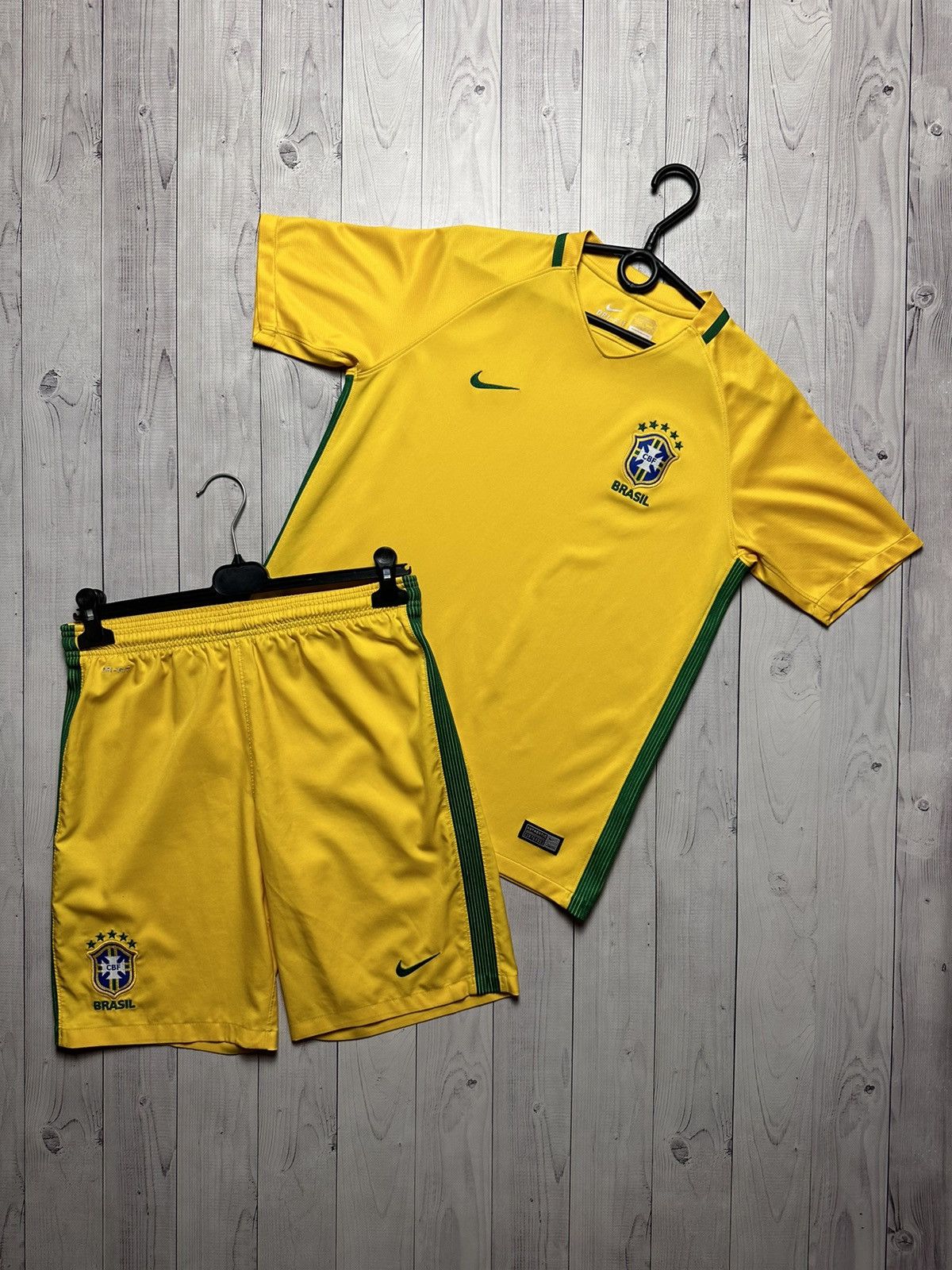 image of Vintage Nike Brazil Brasil Soccer Jersey + Shorts Size Xs in Yellow, Men's