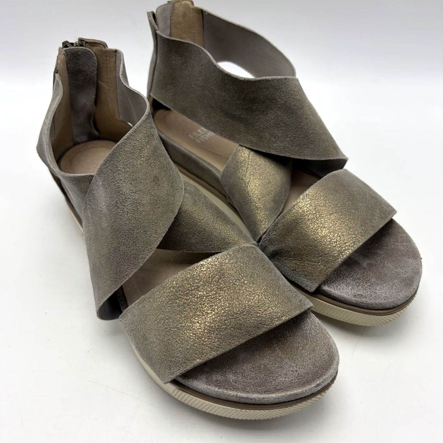 Eileen Fisher Eileen Fisher Sandal Women's Leather Metallic Crisscross Strap Platform Wedge Casual Leather 7 US Size US 7 / IT 37 - 2 Thumbnail