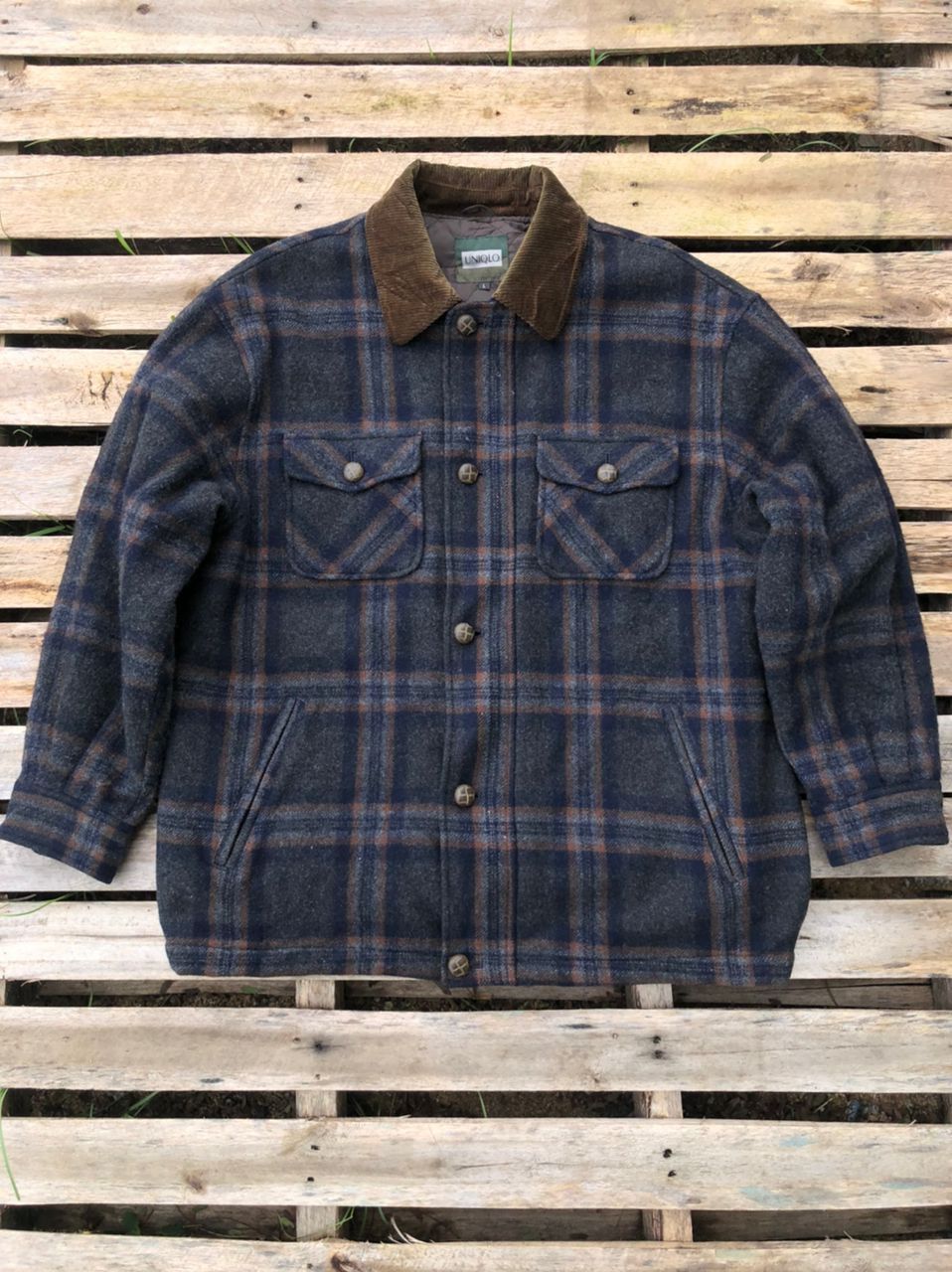 Japanese Brand × Uniqlo × Vintage Vintage 90s Uniqlo Checkered Wool Jacket Size US L / EU 52-54 / 3 - 1 Thumbnail