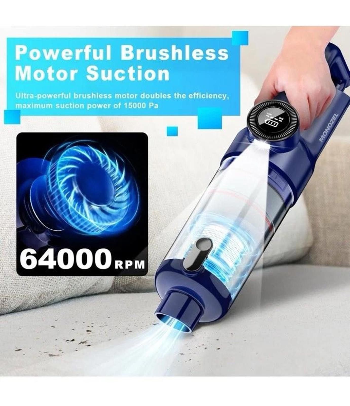 Other Monozel Cordless Handheld Vacuum VC028 Blue, Bagless, Strong Size ONE SIZE - 3 Thumbnail