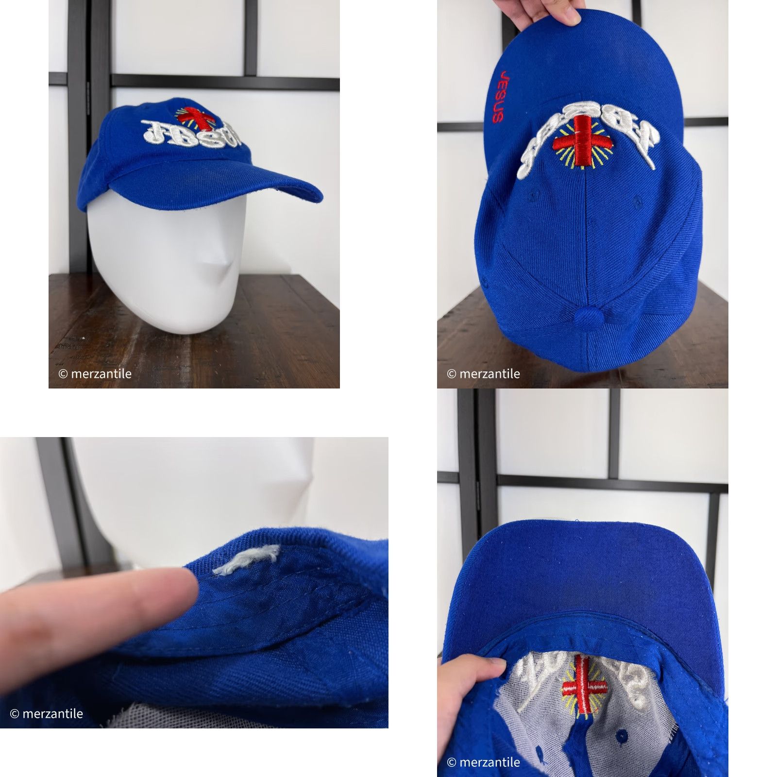Vintage Jesus Baseball Cap Hat Adult One Size Blue Solid Cross Religious Mens Size ONE SIZE - 8 Thumbnail