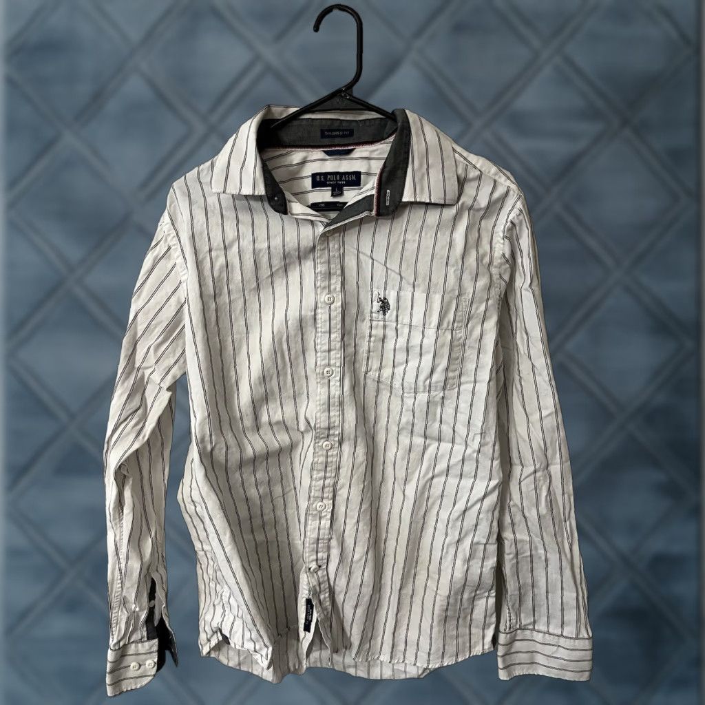 U.S. Polo Assn. VINTAGE U.S. Polo Assn. Shirt Men L/S Button-Down White Striped Tailor Fit Large White Stripe Casual Button-Up Mens Capible Size US L / EU 52-54 / 3 - 1 Thumbnail