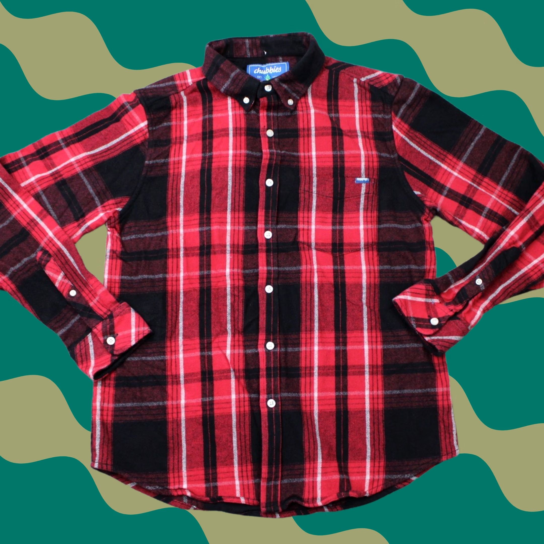 Chubbies Chubbies Shirt Mens Large Red & Black Plaid Flannel Cotton Stretch Long Sleeve Button-Up Casual Shirt Mens L Red Plaid Size US L / EU 52-54 / 3 - 1 Thumbnail
