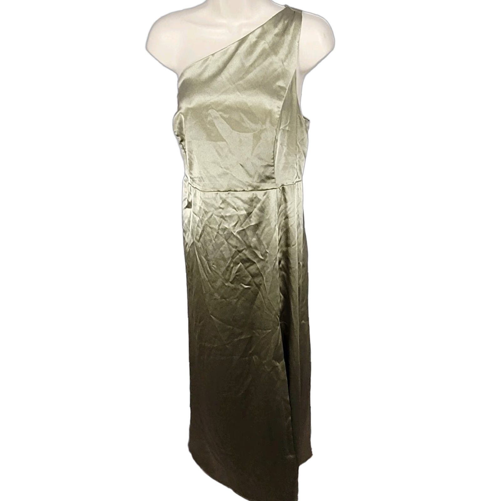 Vintage Birdy Grey Gold Satin One Shoulder Side Slit Bridesmaid Maxi Dress  Gown 2XL Womens Sleeveless Zip Formal Wedding Party/ Cocktail Holiday Gift?  | Grailed