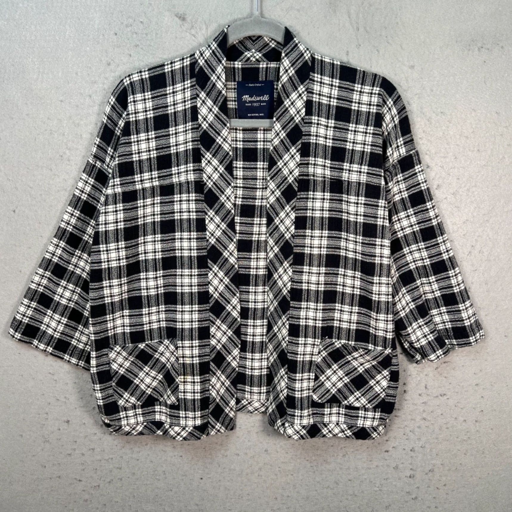 Madewell Madewell Plaid Cotton Flannel Shirt Cropped Open Front Top Small Black White Shirt Blouse Women's Size S / US 4 / IT 40 - 2 Thumbnail