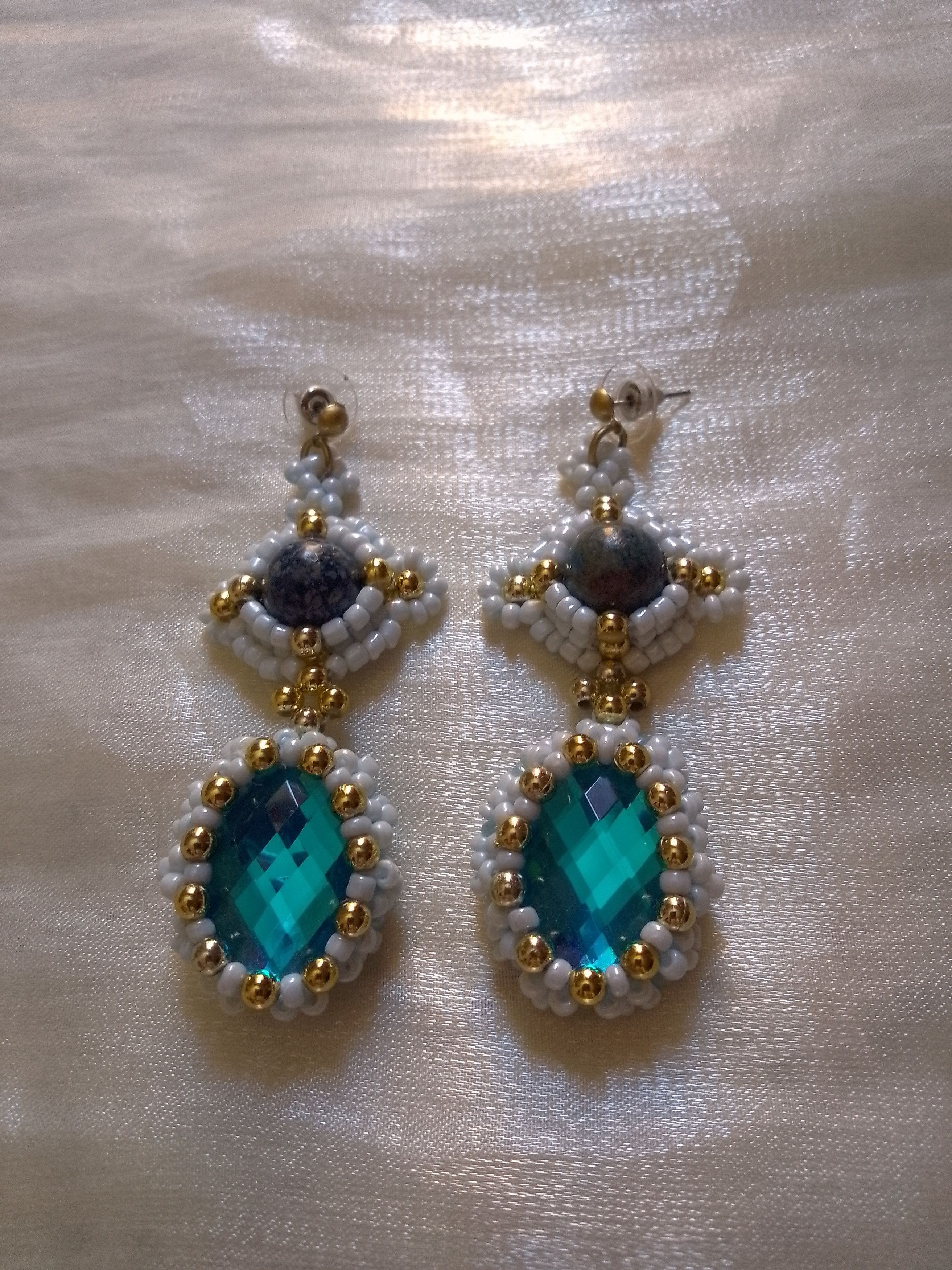 Handmade Earrings Zircon hard Lapis Lazuli gemstones Vintage style Size ONE SIZE - 3 Thumbnail