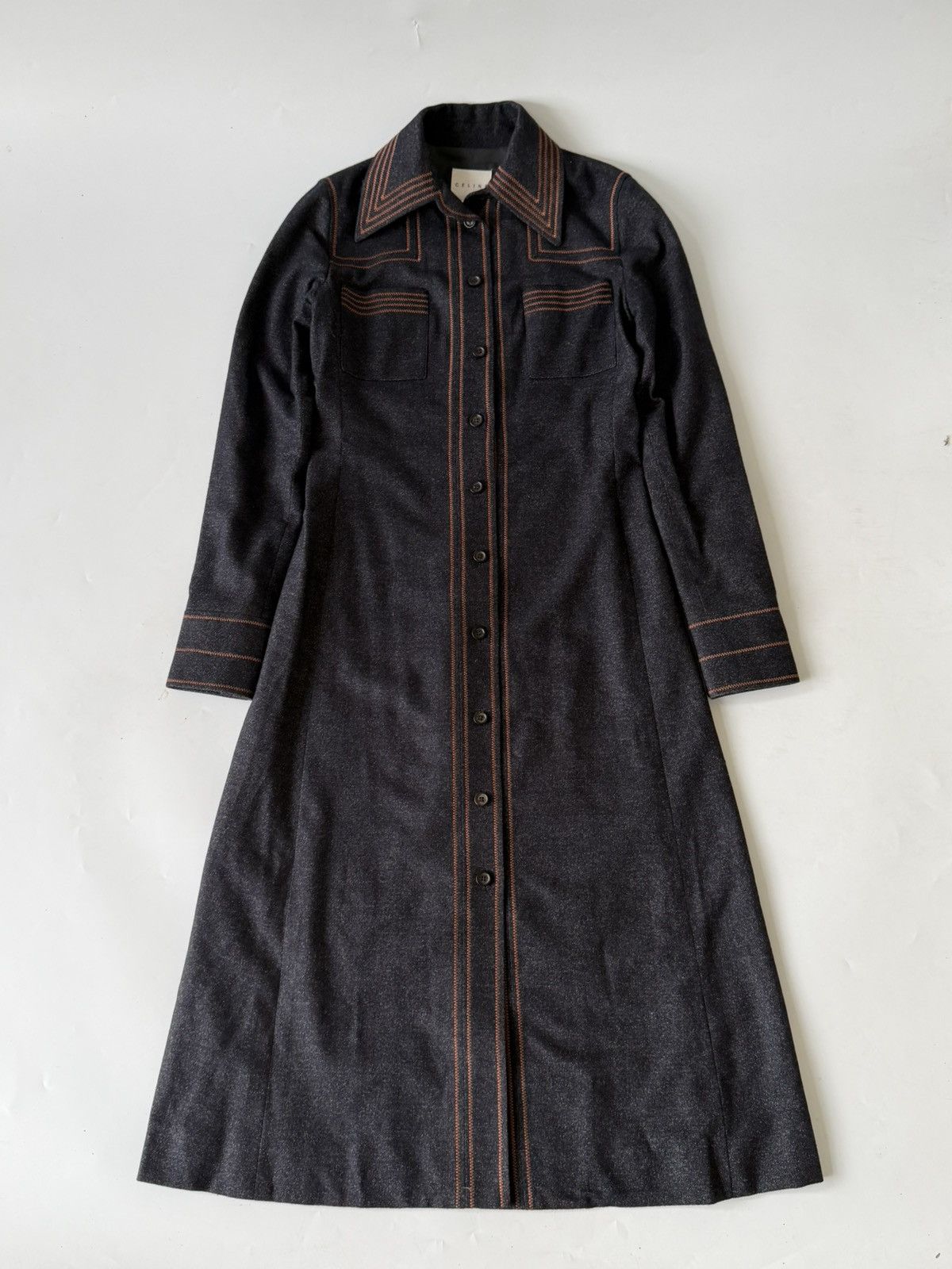 Celine 1990’s Celine Long Sleeved Charcoal Denim Maxi Shirt Dress Size XS / US 0-2 / IT 36-38 - 1 Thumbnail