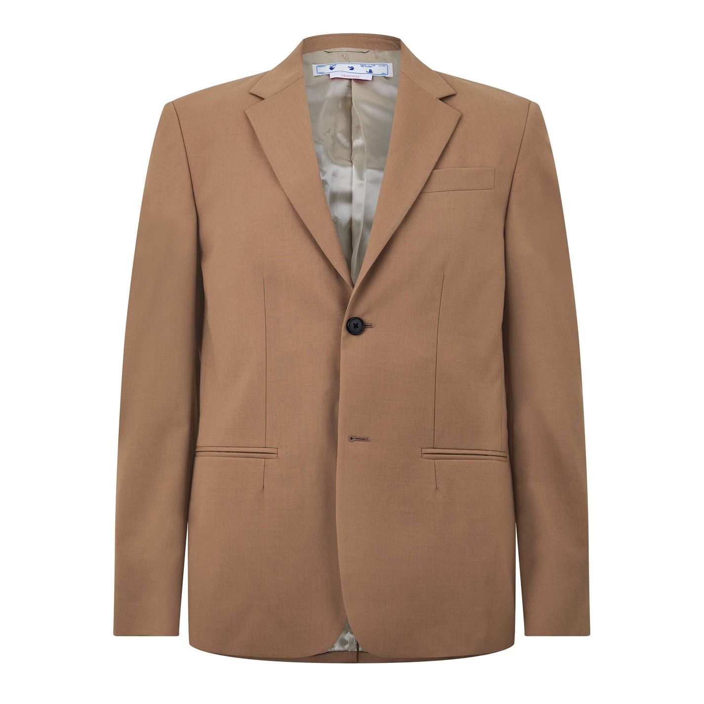 Off-White o1g2r1mq0326 Double Breasted Drill Relaxed Blazer in Camel Size US L / EU 52-54 / 3 - 1 Thumbnail