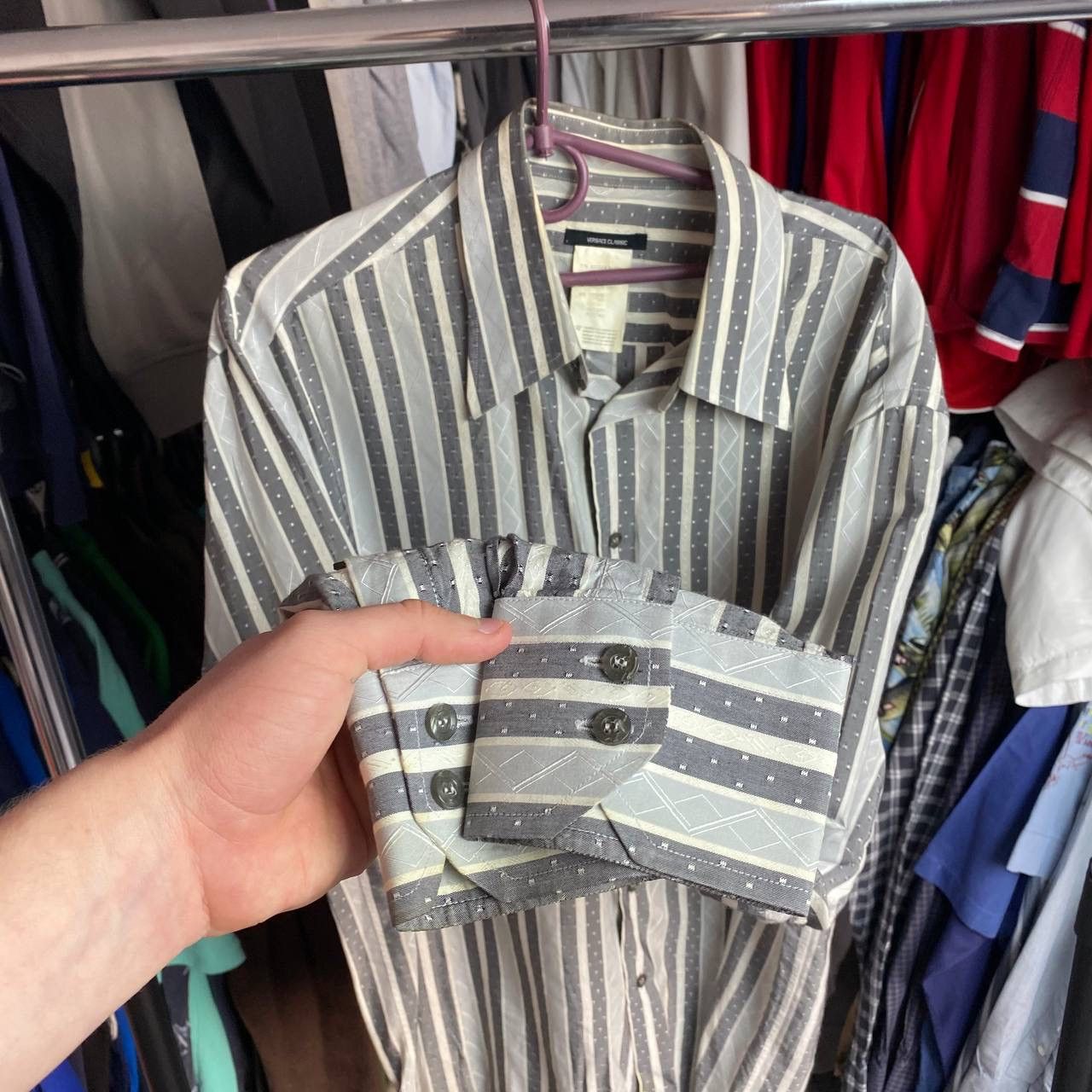 Versace × Vintage Vintage Versace Classic Basic grey luxury button up shirt Size US L / EU 52-54 / 3 - 10 Thumbnail