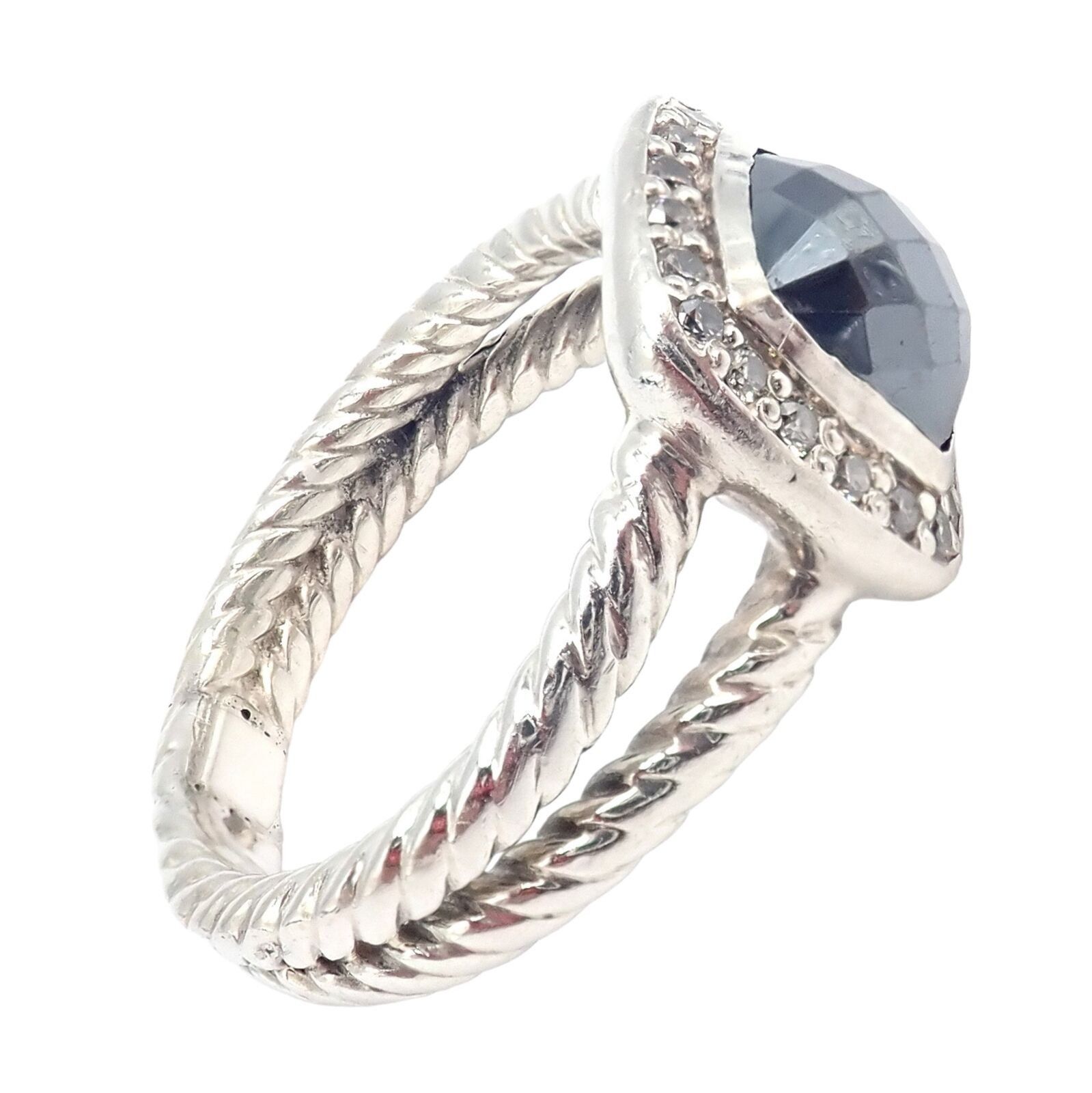 DY Silver Hematite Diamond Petite Albion Split Cable Ring 7