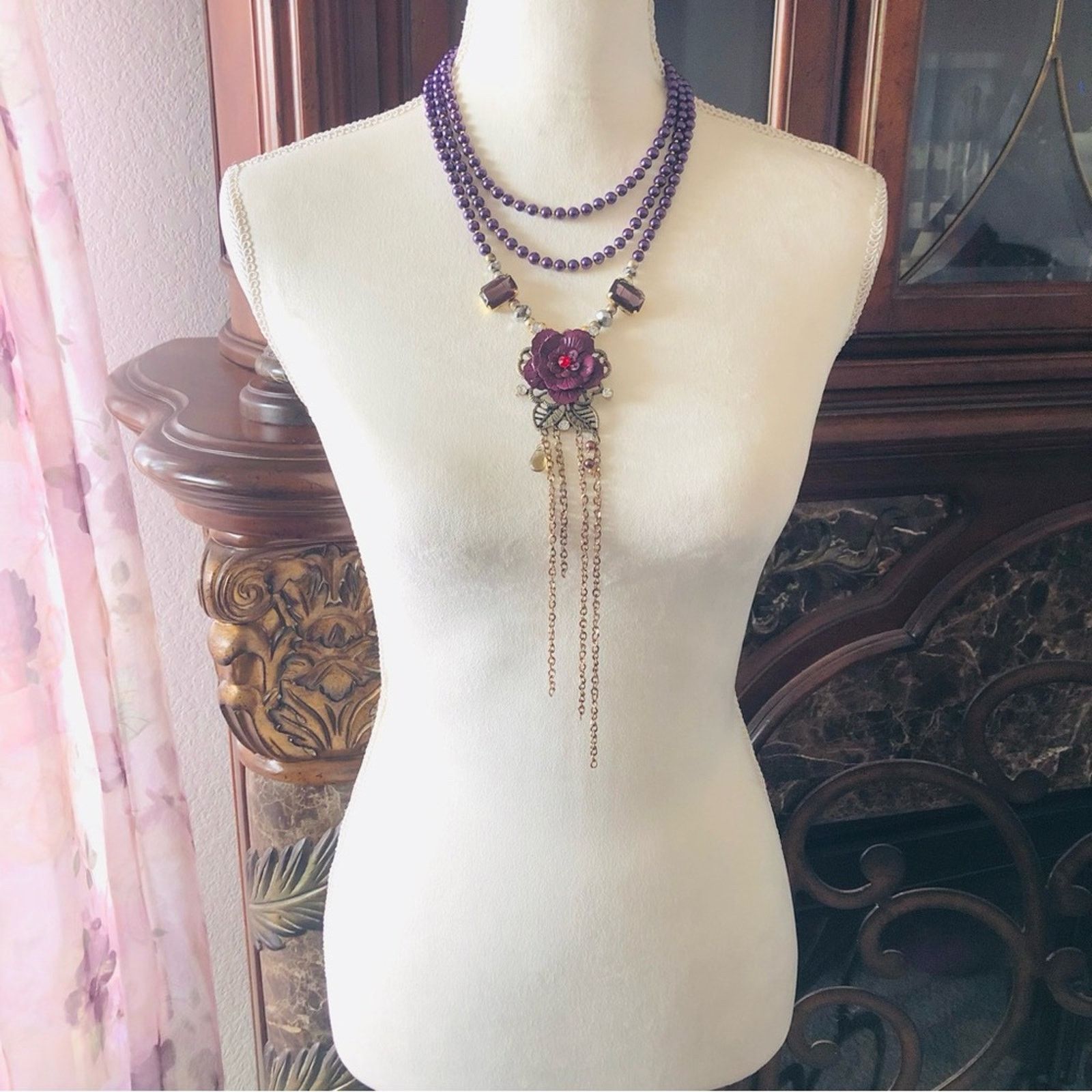 Jewelry Handcrafted repurpose glass Pearl genuine ruby necklac Size ONE SIZE - 6 Thumbnail