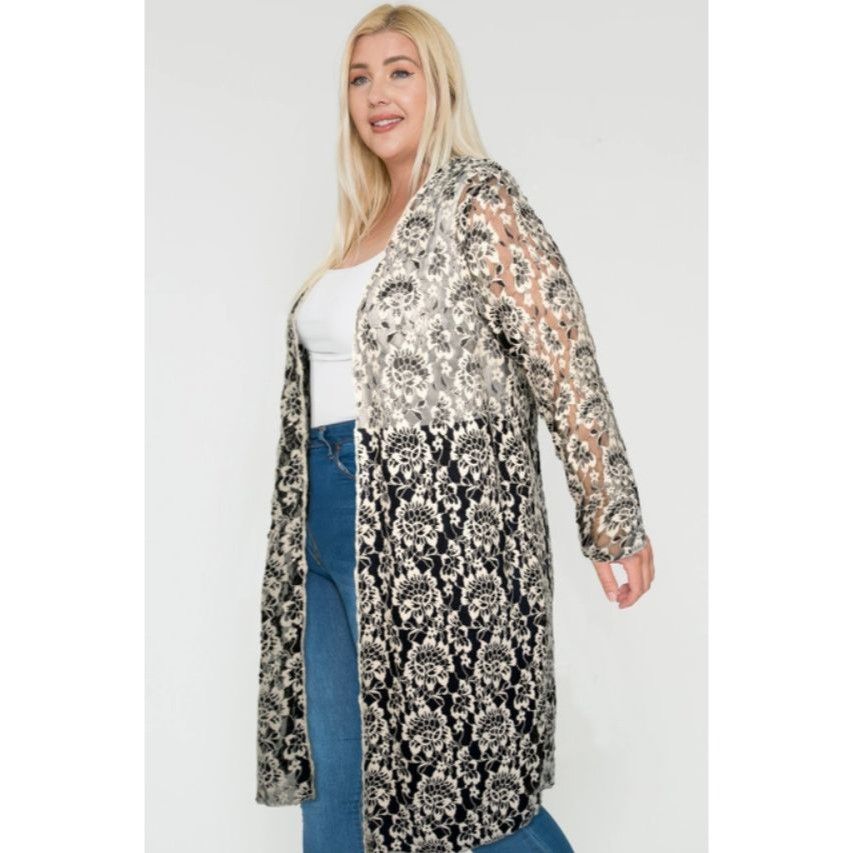 Other Floral Lace 3X Long Cardigan Kimono Jacket For Women In Blac Size 3XL / US 20-22 - 3 Thumbnail