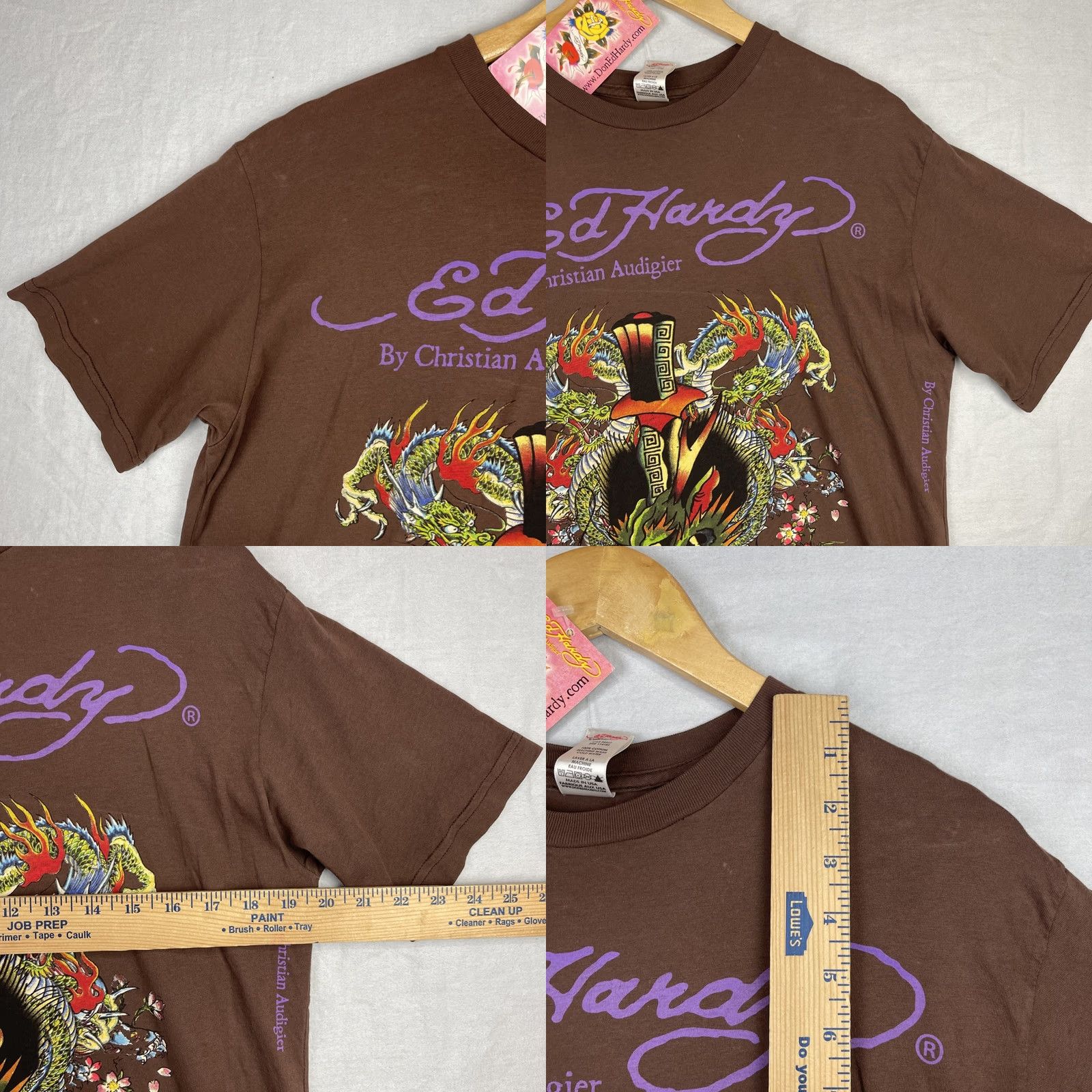Ed Hardy VINTAGE Ed Hardy Shirt Mens XL Brown Dragon Tattoo Short Sleeve Made In USA Y2K Size US XL / EU 56 / 4 - 8 Thumbnail