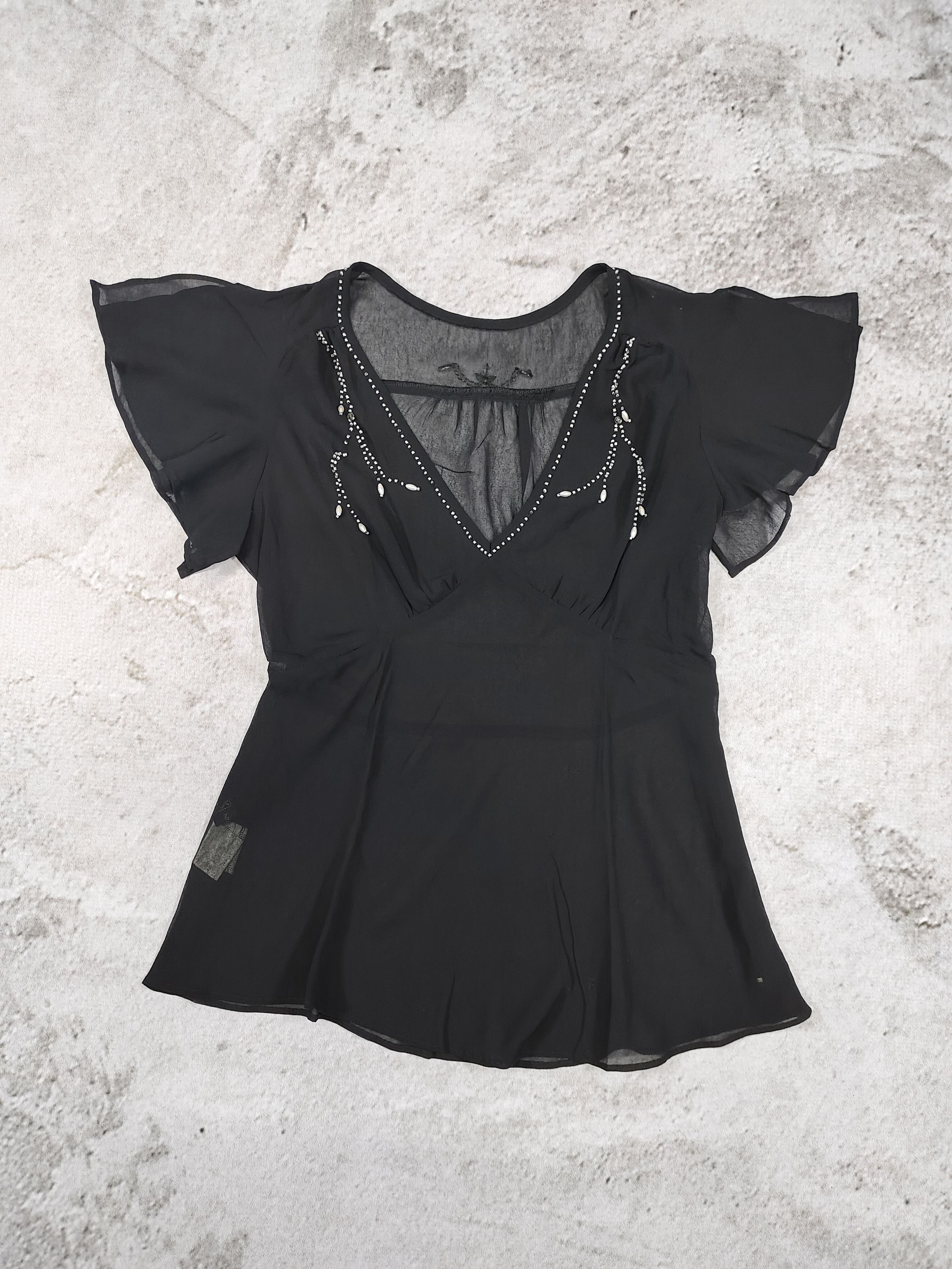 Michel Klein 00s Michel Klein- Fairy Grunge Gothic Sheer Beaded V-Neck Size M / US 6-8 / IT 42-44 - 5 Thumbnail