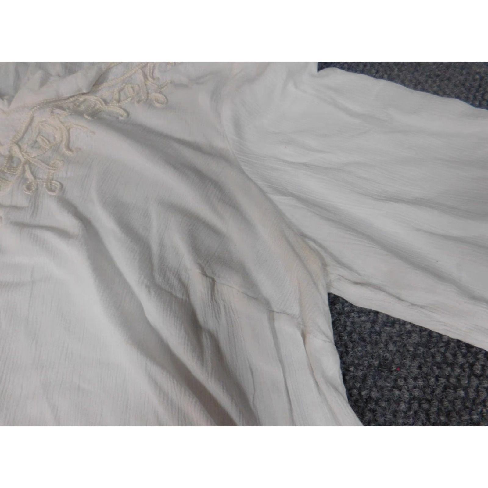 Vintage Catherines Blouse 0X Plus White Crew Neck Long Sleeve Pullover Stretch Rayon Solid Casual Womens Size XL / US 12-14 / IT 48-50 - 4 Thumbnail