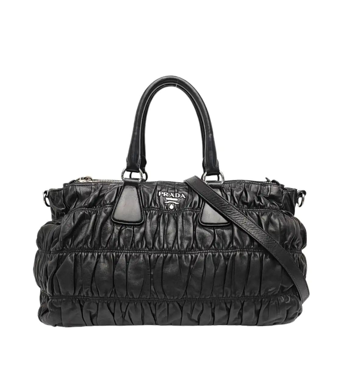 Prada PRADA Gaufre black sheepskin shoulder bag crossbody bag handbag silver hardware Size ONE SIZE - 1 Thumbnail