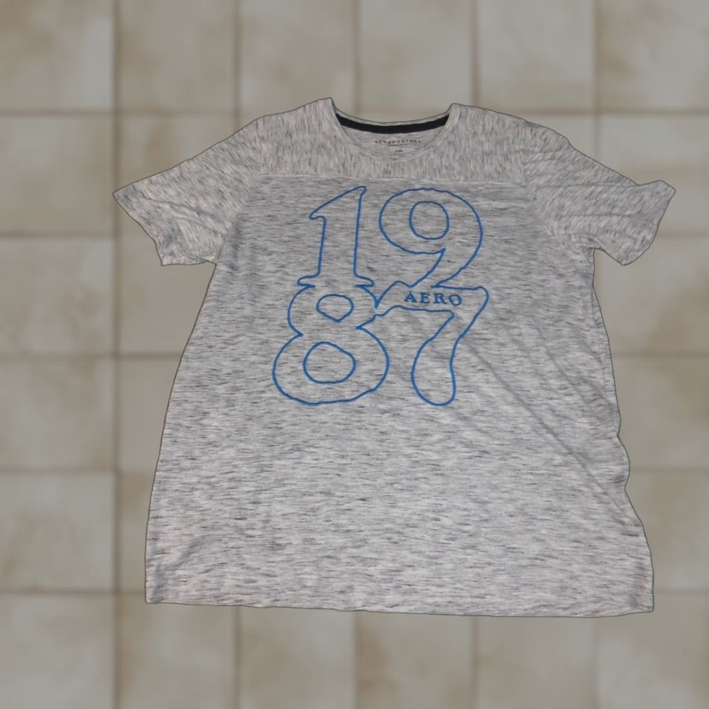 Aeropostale Aeropostale Shirt Mens Large Gray Stretch T-Shirt Crew Neck Short Sleeve Cotton Knit Logo Regular Vintage No Size US L / EU 52-54 / 3 - 1 Thumbnail