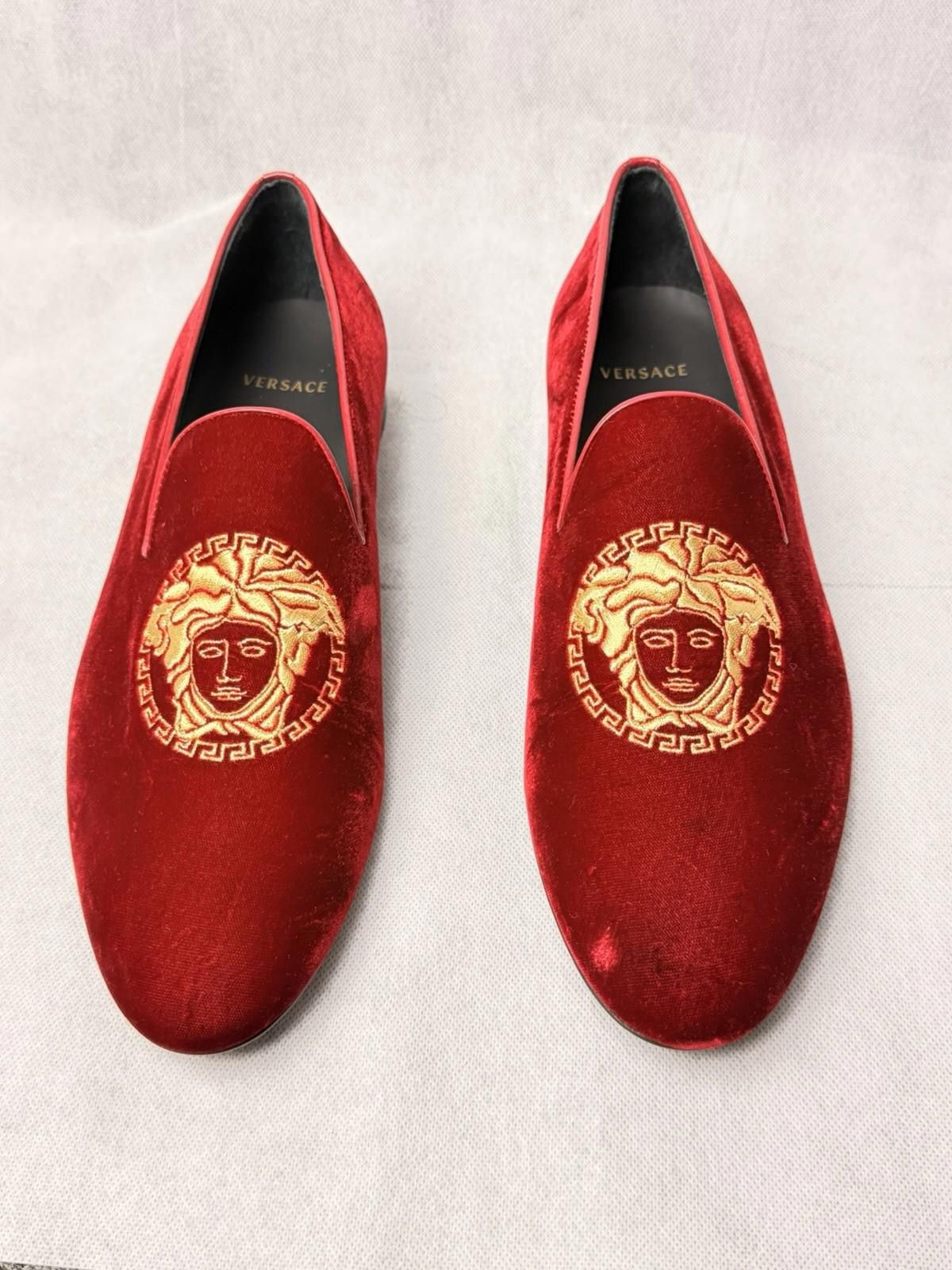 Versace Versace Medusa Head Velvet Loafers Red Gold SZ 44.5 US 11.5 Size US 11.5 / EU 44-45 - 2 Thumbnail