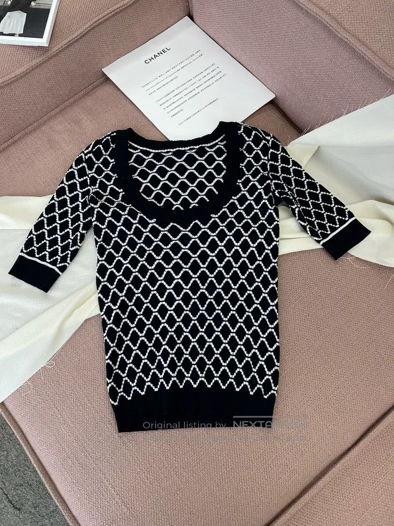 Chanel Chanel Black and white diamond plaid knitted short sleeves Size XXS / US 00 / IT 34 - 3 Thumbnail