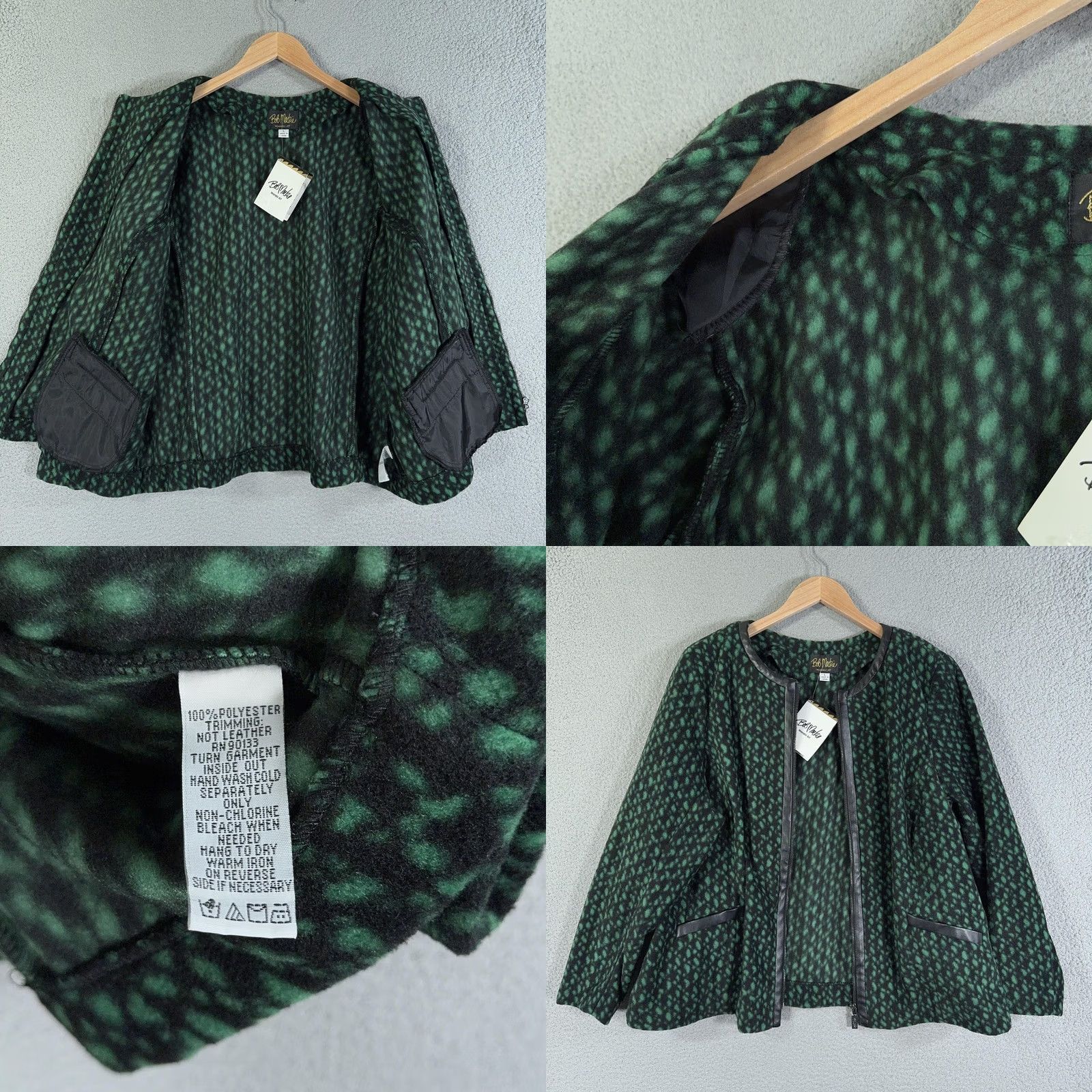 Bob Mackie VINTAGE Bob Mackie Jacket Womens L Green Black Zip Front Faux Leather Trim Print Size L / US 10 / IT 46 - 8 Thumbnail