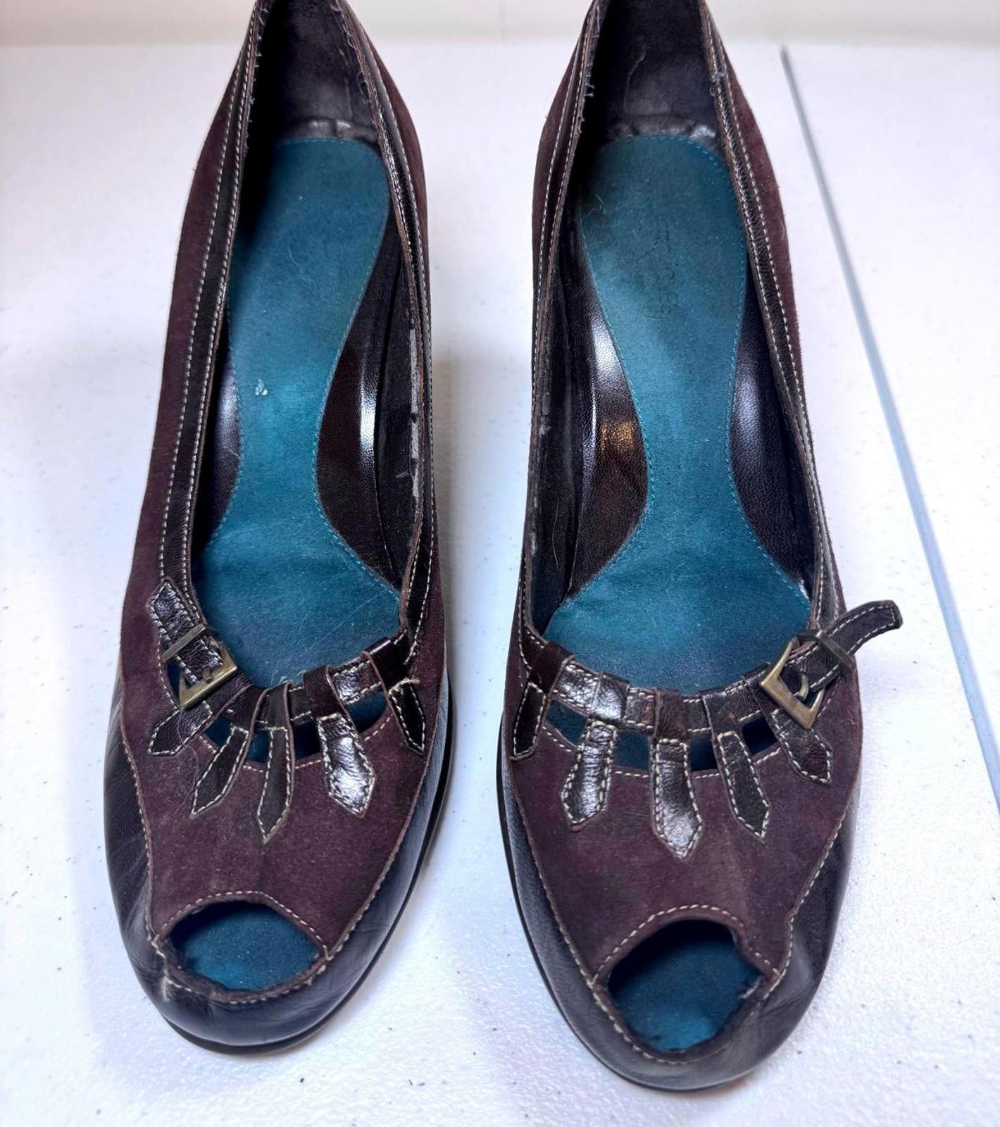 Designer Aerosoles Chic Brown Suede Peep-Toe Heels Size US 10 / IT 40 - 1 Thumbnail