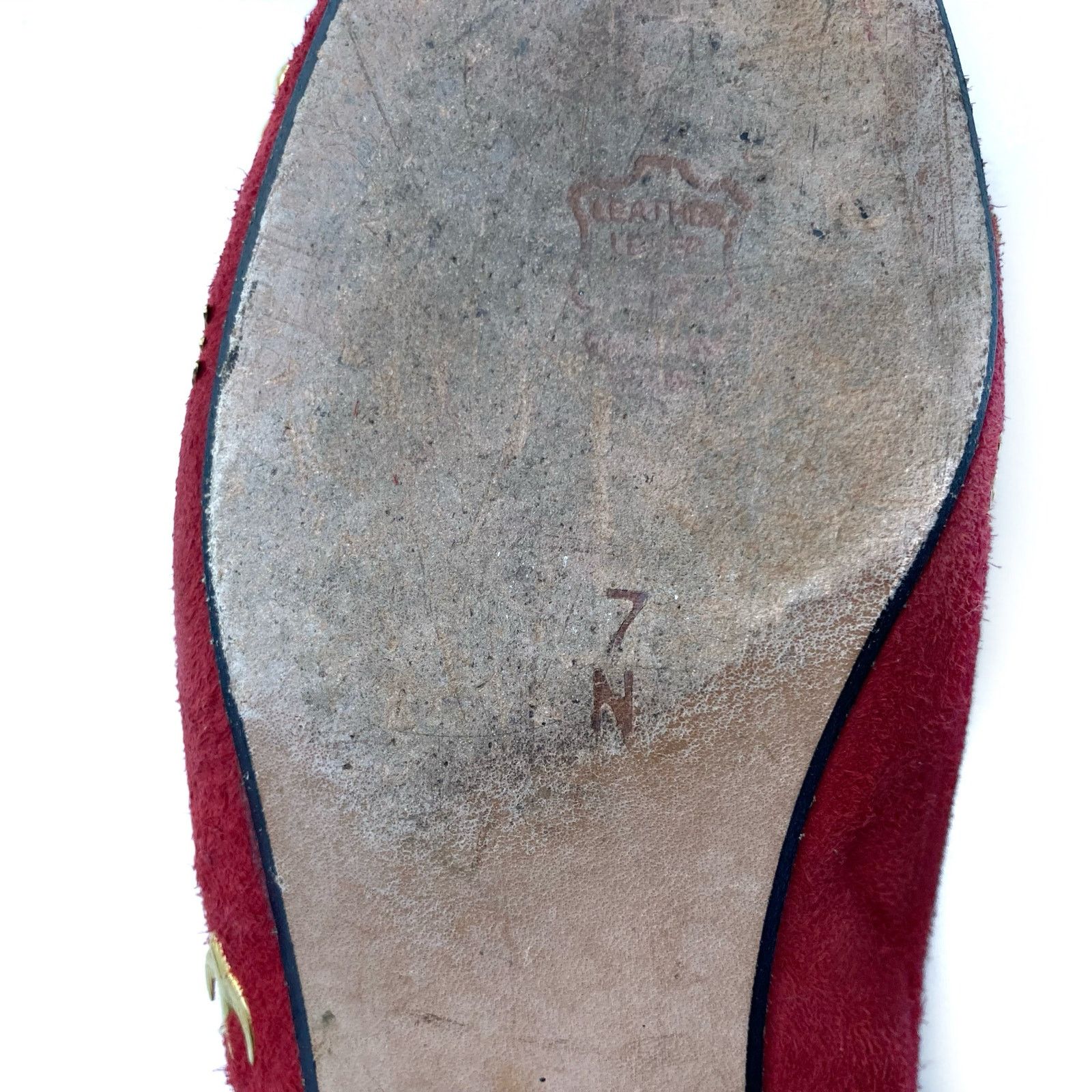 Vintage Vintage Zalo Red Suede Gold Charm Loafers | Handmade Spain Size US 7 / IT 37 - 15 Thumbnail