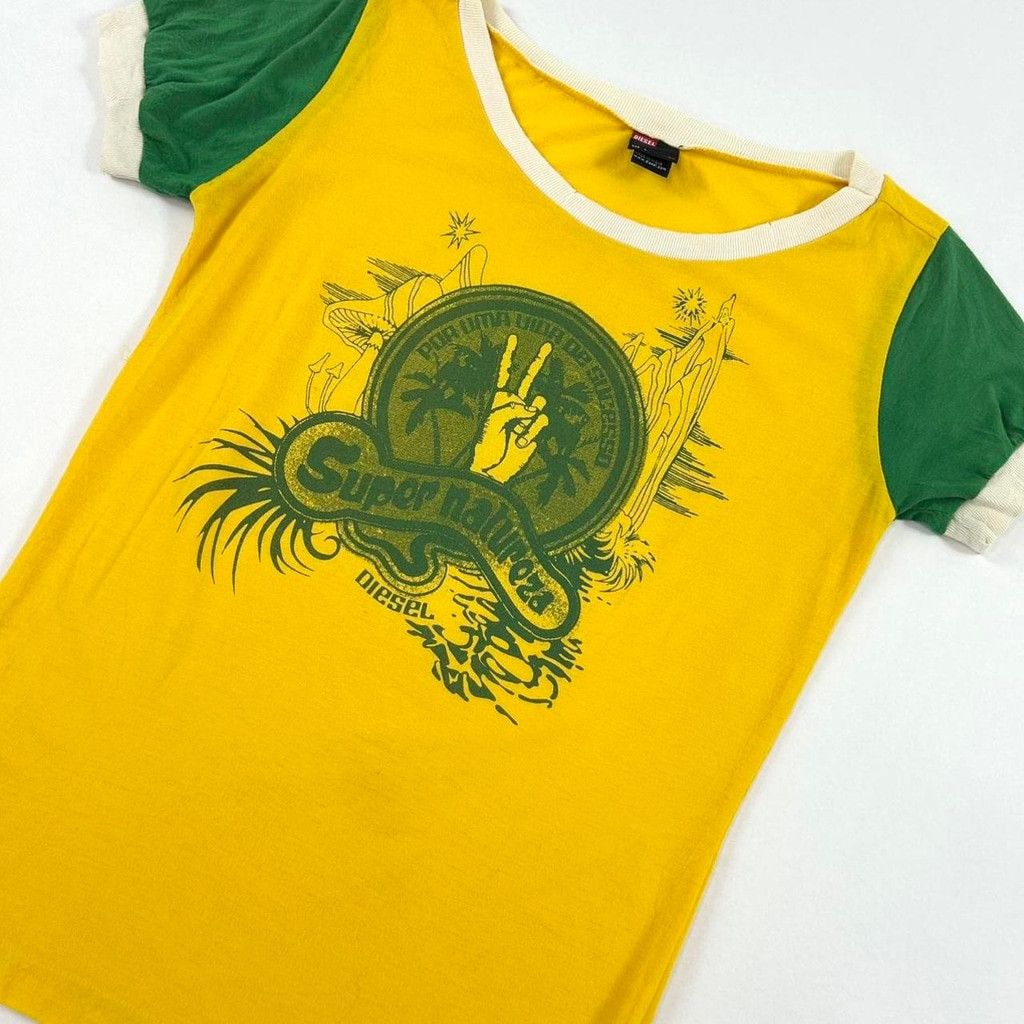 Diesel y2k Diesel yellow and green 'Super Natureza' tshirt Size L / US 10 / IT 46 - 8 Thumbnail