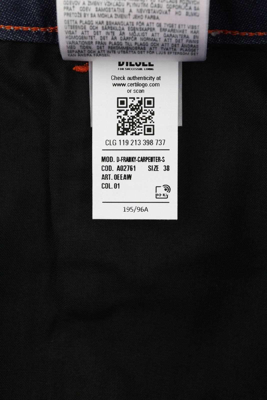 Diesel D-FRANKY CARP JOGG 0EEAW W38 Straight Stretch Jeans 40928 Size US 38 / EU 54 - 11 Thumbnail