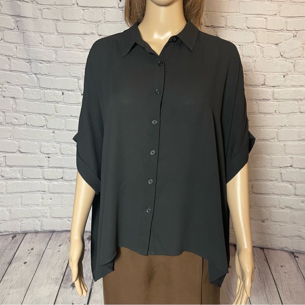Chicos Chico's Gia Boxy Black Short Sleeve Blouse Size 1 US M Size M / US 6-8 / IT 42-44 - 2 Thumbnail