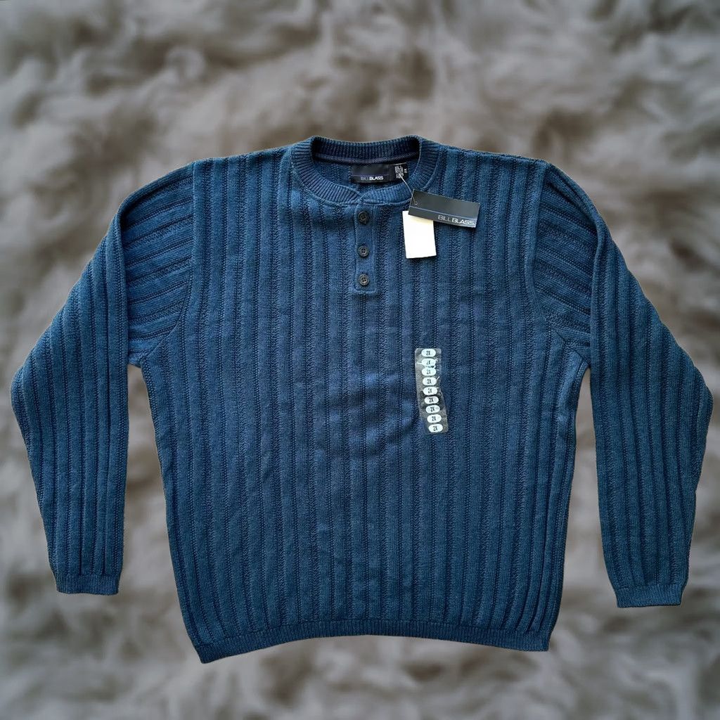 Bill Blass Bill Blass Sweater Womens 2X Henley Long Sleeve Ribbed Blue NWT Cotton Blend Size XXL / US 16-18 / IT 52-54 - 1 Thumbnail
