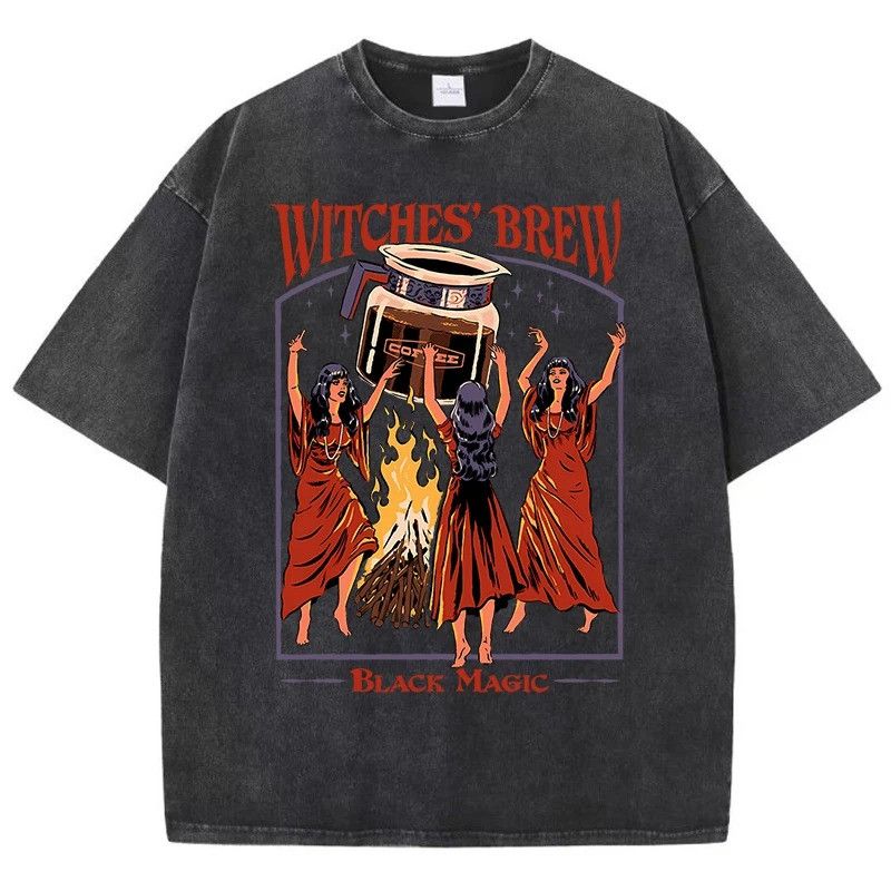 Vintage Witches Brew Tee Black Retro Washed Size US XL / EU 56 / 4 - 2 Thumbnail