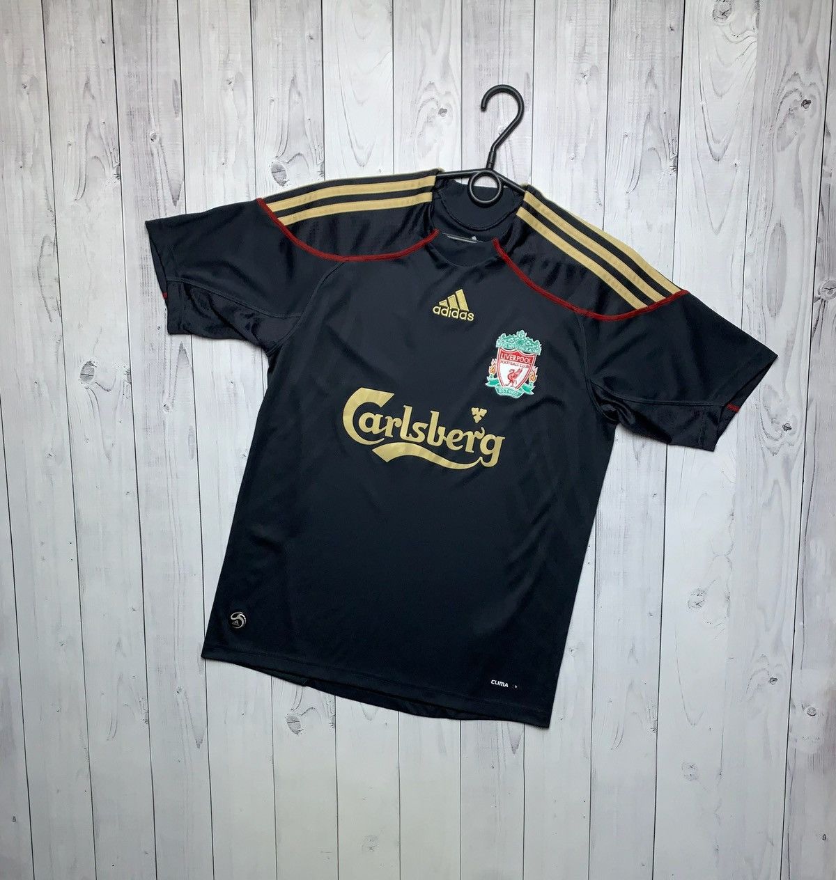 Adidas × Vintage Vintage adidas Liverpool black size Xs/S away rare gold line Size US XS / EU 42 / 0 - 1 Thumbnail