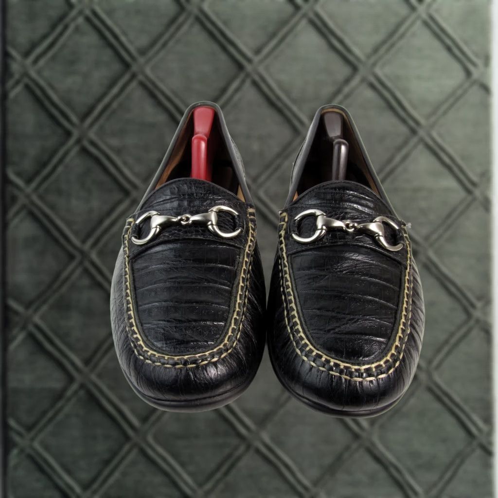 Vintage Martin Dingman Black Loafers Mens 11.5 Medium Casual Slip On Leather Alligator Grain Size US 11 / EU 44 - 1 Thumbnail