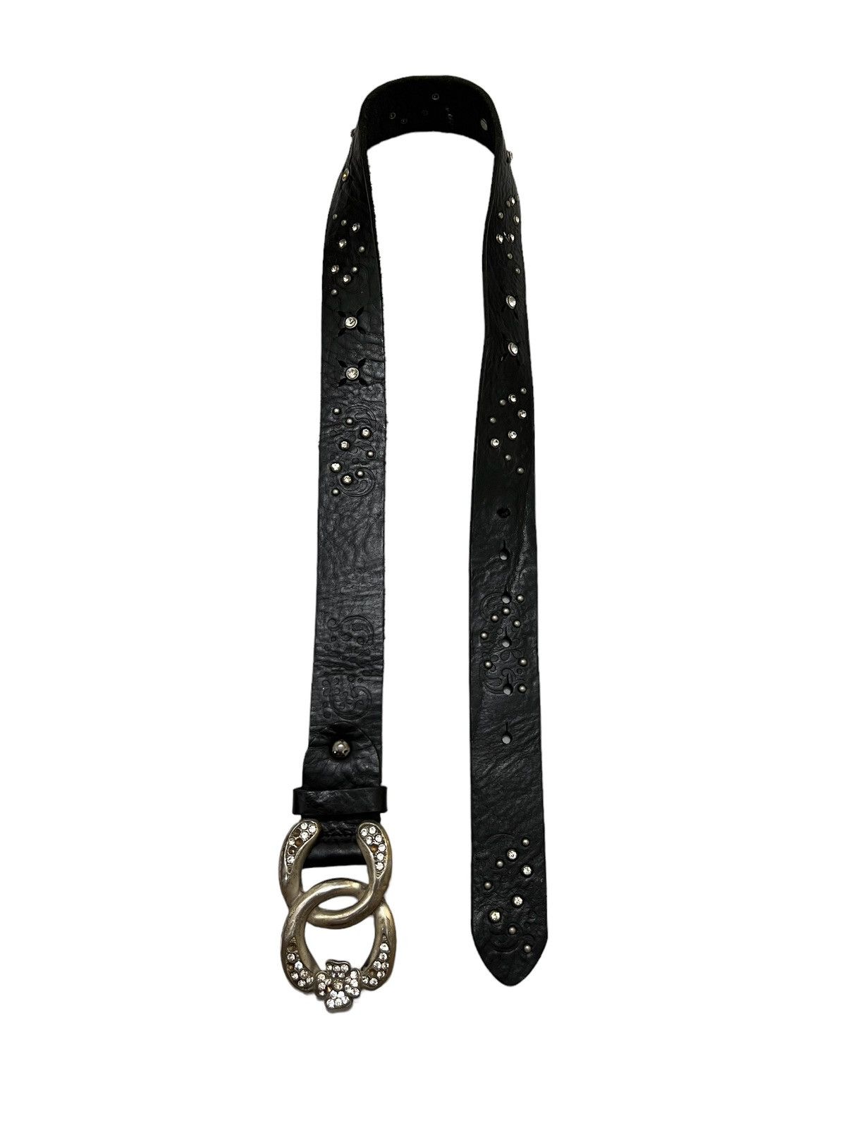image of Archival Clothing x If Six Was Nine Vintage Flower Studed Leather Belt in Black, Men's