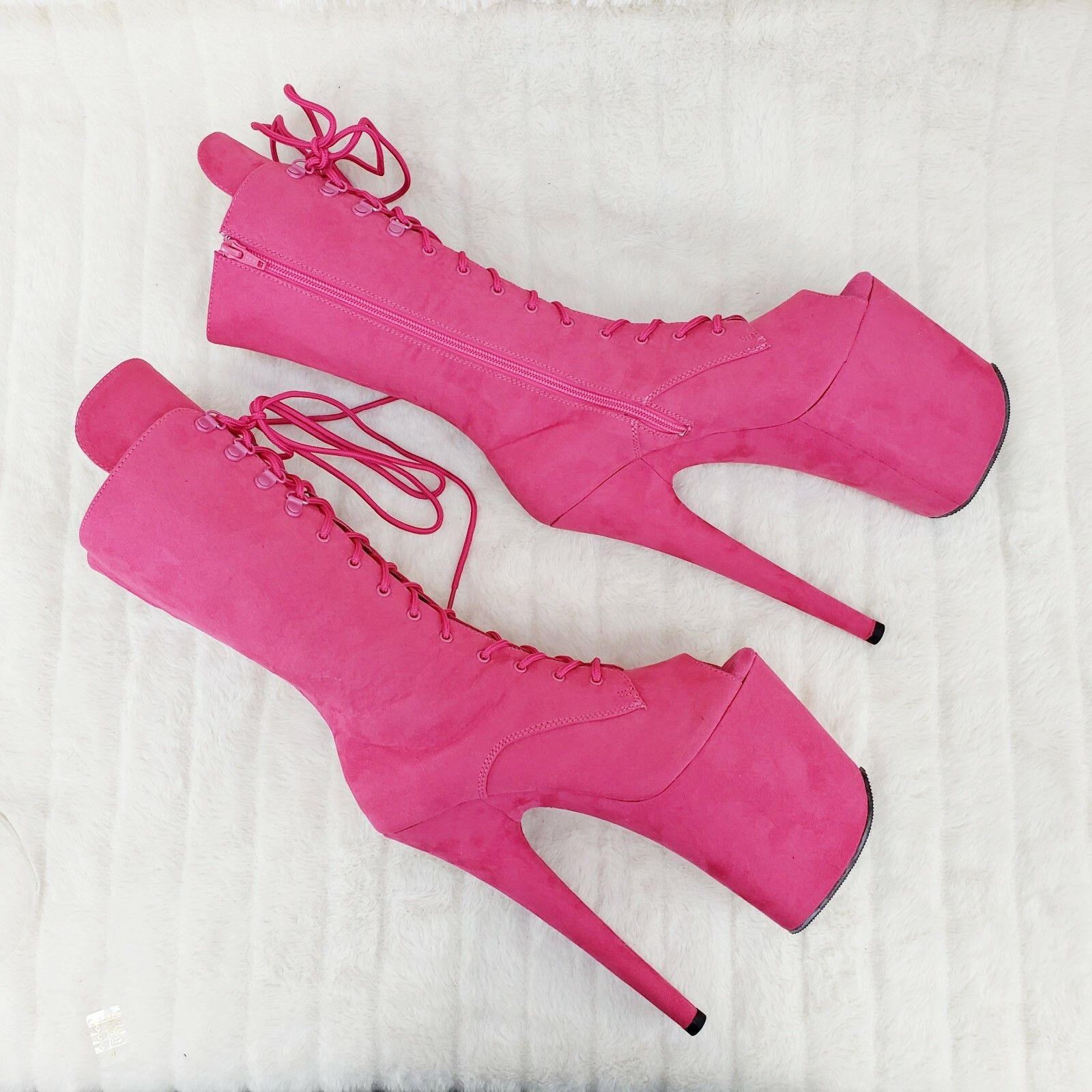 Other Flamingo 1051FS Hot Pink V Suede 8" Heel Platform Mid Calf B Size US 12 / IT 42 - 2 Thumbnail