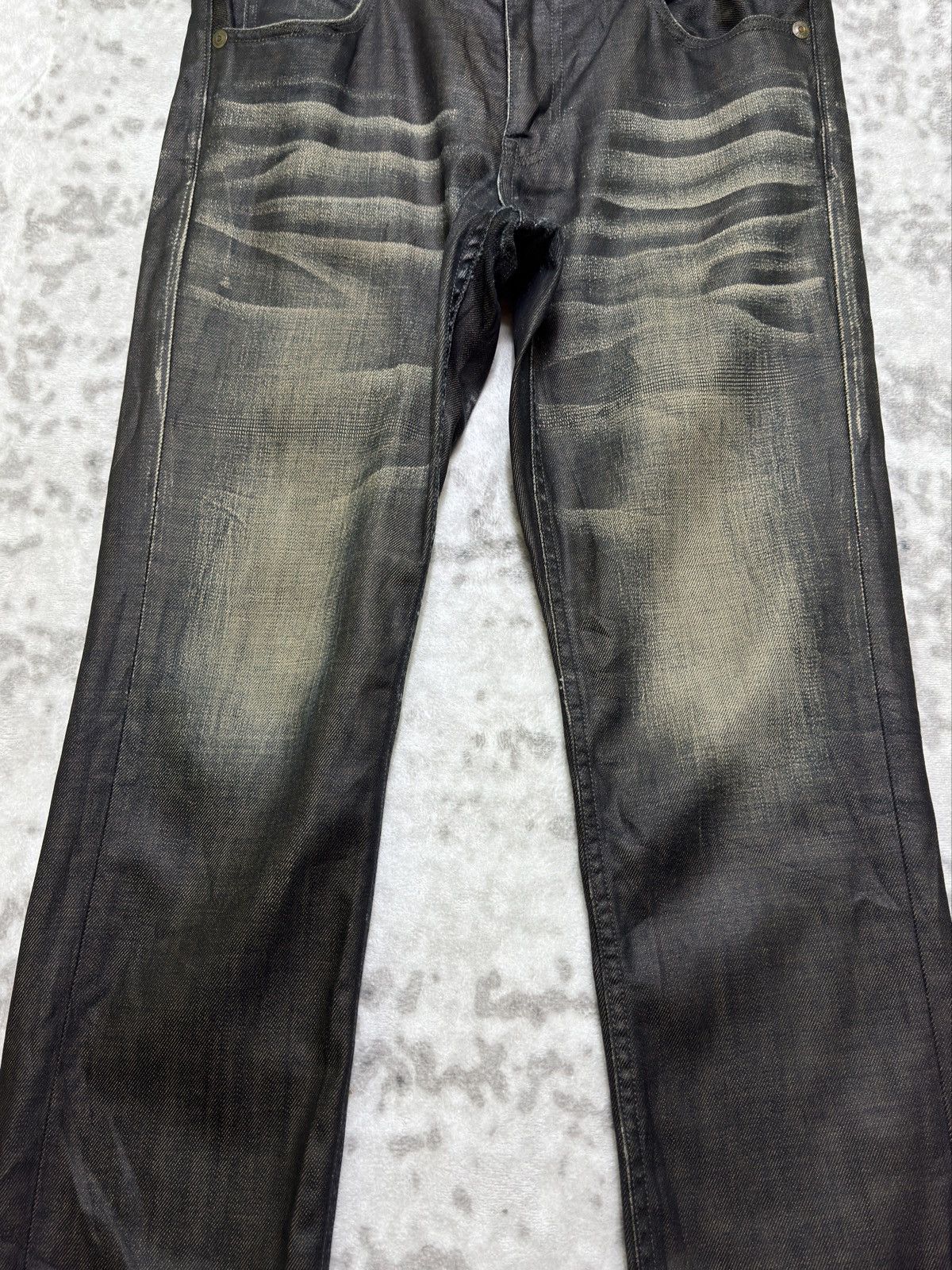 Vintage Vintage Back Number Waxed Black Distressed Denim Jeans Size US 31 - 6 Thumbnail