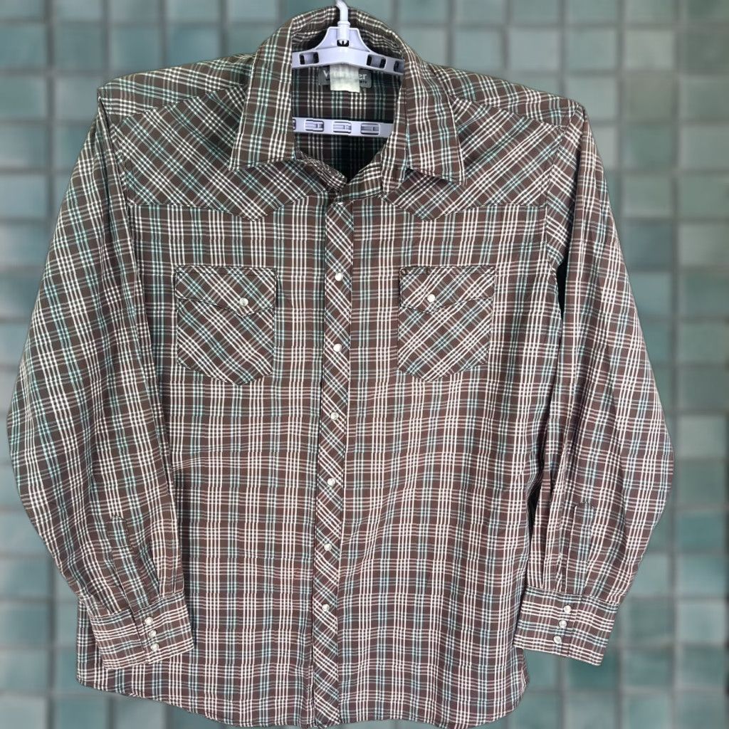 Wrangler Wrangler Rancher Plaid Pearl Snap Long Sleeve Shirt Mens L Brown Size US L / EU 52-54 / 3 - 1 Thumbnail