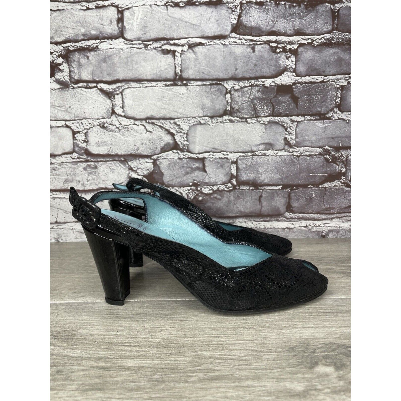 Other Thierry Rabotin Black Leather Snake Print Slingback Pump Hee Size US 9.5 / IT 39.5 - 10 Thumbnail