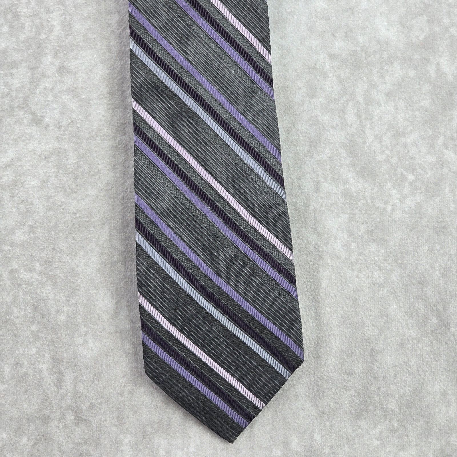 Calvin Klein Calvin Klein Gray Purple Stripe Repp Silk Neck Tie Men's Size 30 - 1 Thumbnail