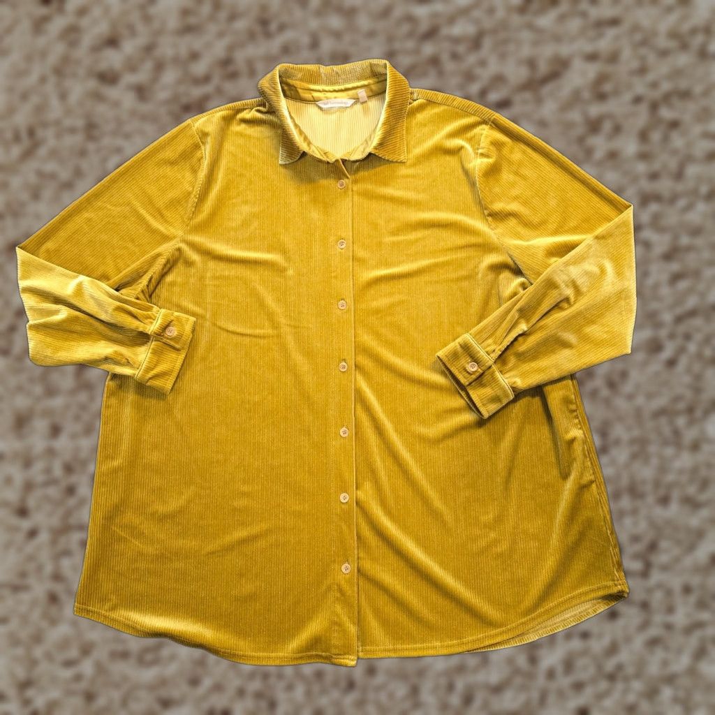 Soft Surroundings Soft Surroundings Blouse Top Womens 3X Green Yellow Velour Shimmer Button Casual Regular Plus Size Womens Mens? Wait. Size XXL / US 16-18 / IT 52-54 - 1 Thumbnail