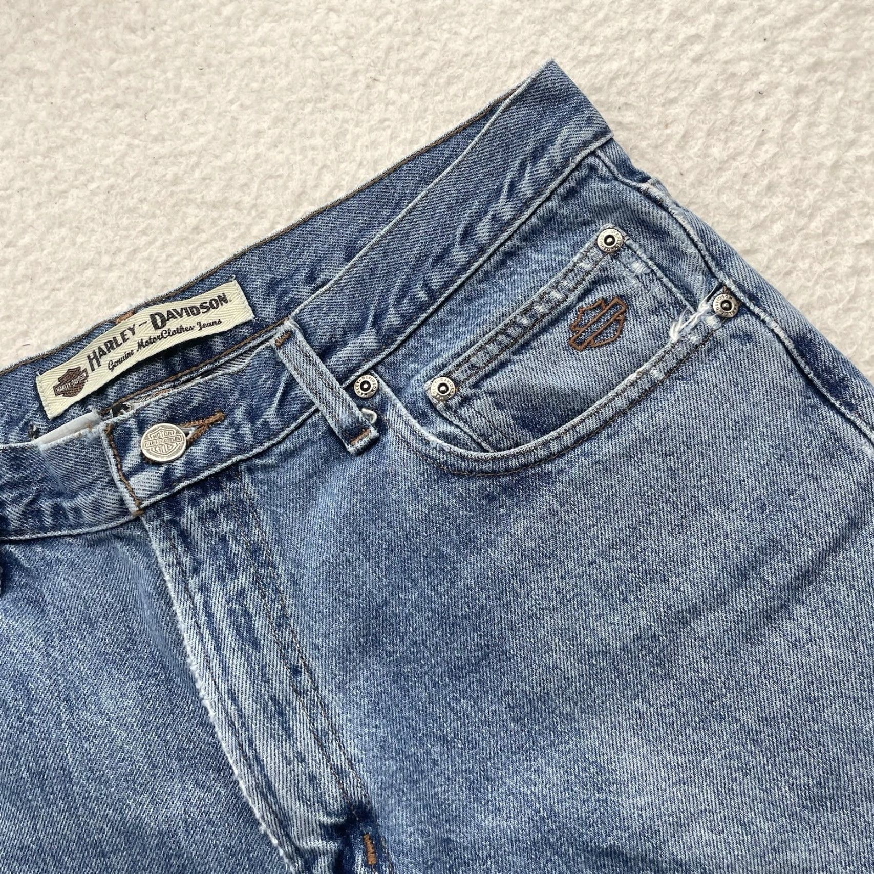 Harley Davidson Harley-Davidson Jeans Mens 34x25.5 Cropped Wide Leg Light Blue Denim 5-Pocket Straight Relaxed Regular Adult Mens Jeans Size US 34 / EU 50 - 2 Thumbnail