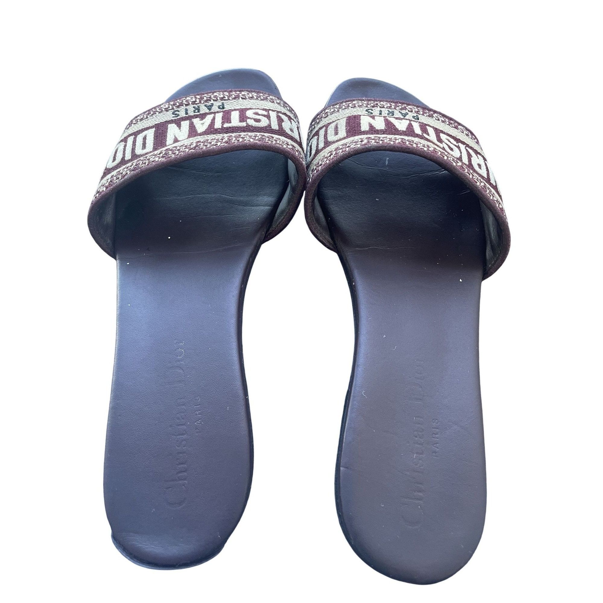 Hermes Christian Dior Paris Burgundy & Beige Embroidered Slide Sand Size US 6 / IT 36 - 2 Thumbnail