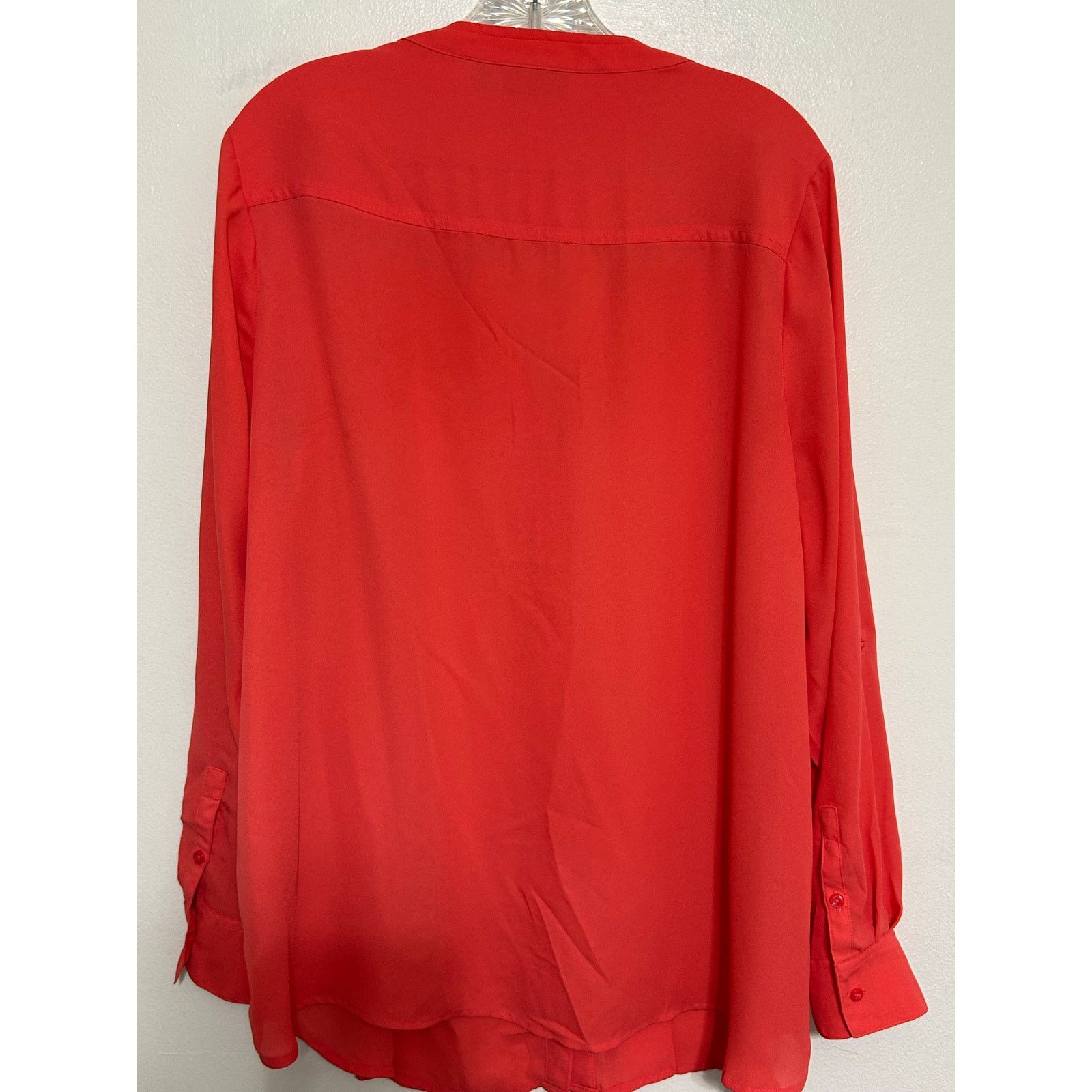 Apt. 9 Apt. 9 Coral Collarless Tunic Blouse Roll Tab Sleeves 1X Size XXL / US 16-18 / IT 52-54 - 2 Thumbnail