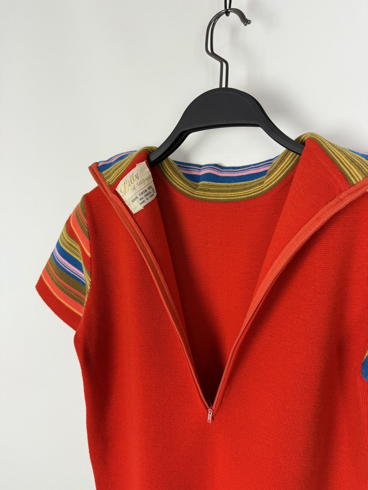 Vintage 60s 70s Vintage Lilly Of California Orange Wool Shift Dress Size S / US 4 / IT 40 - 7 Thumbnail