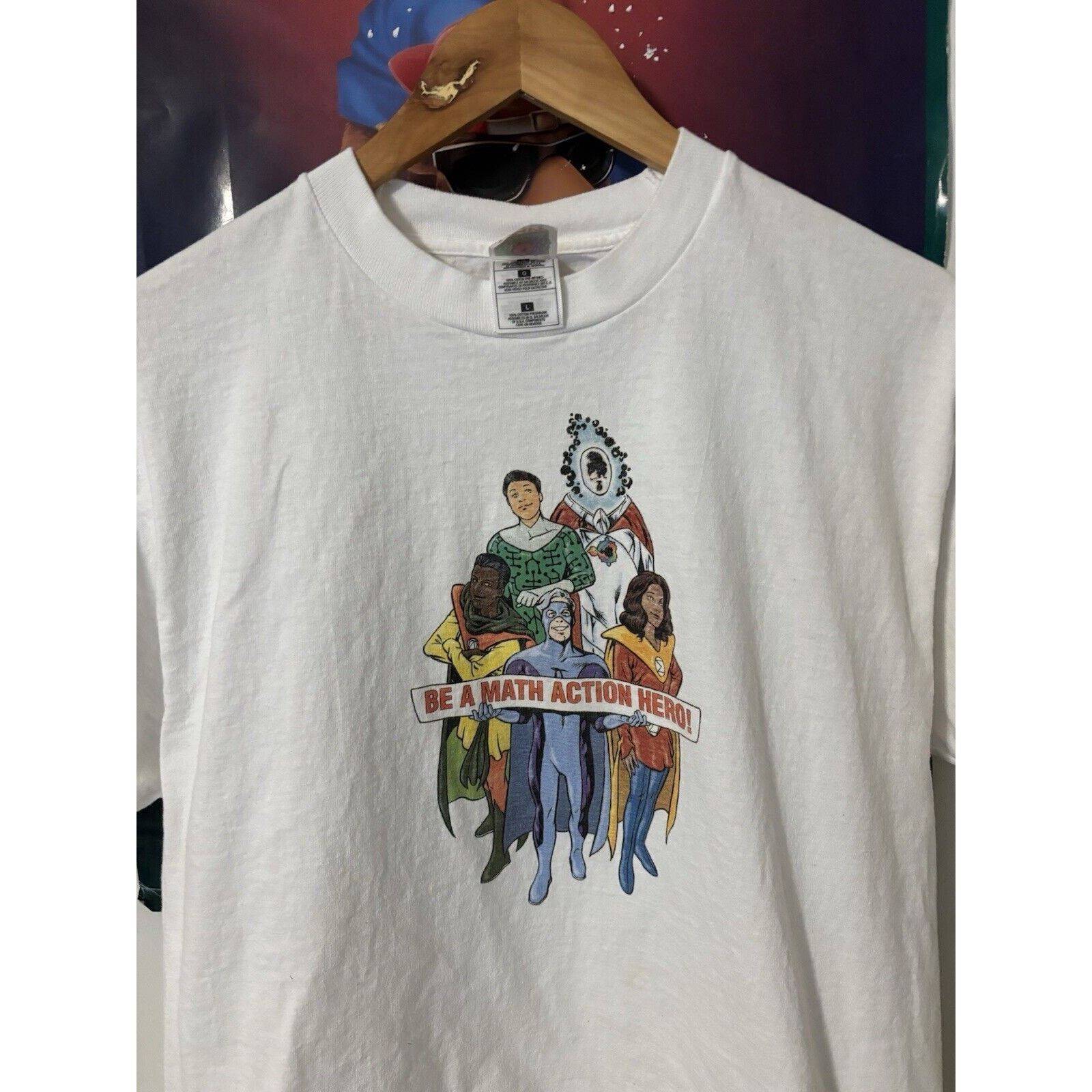 Other vintage Be a math action hero! white Large T-shirt cartoon Size US L / EU 52-54 / 3 - 2 Thumbnail