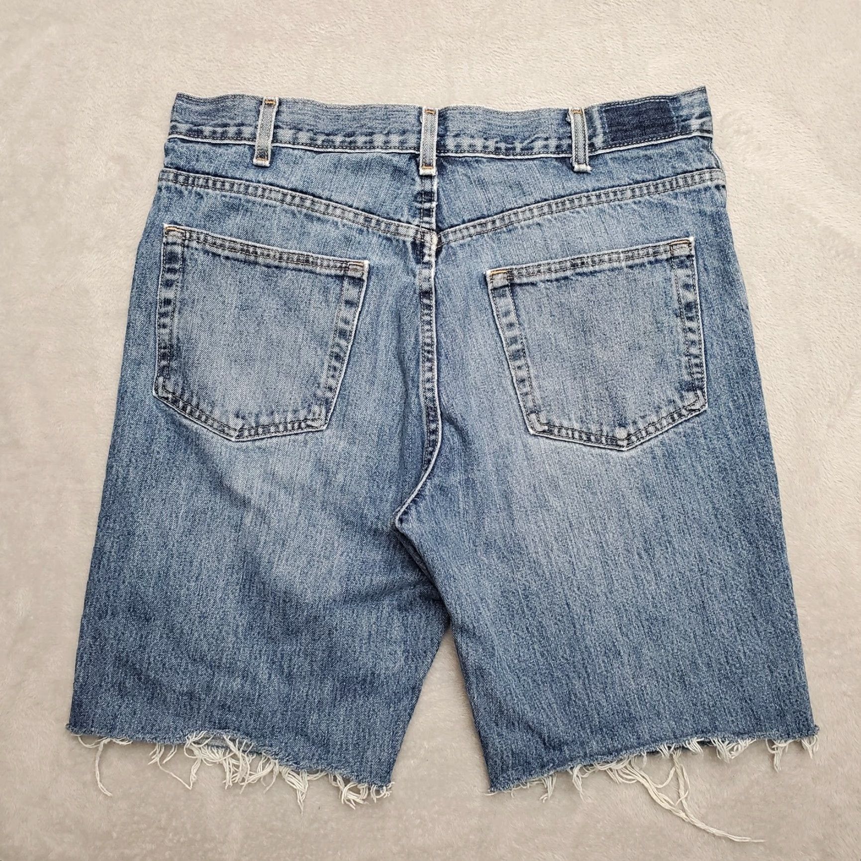 Denime Cutoff Shorts Men 34x8 Blue Denim Faded Grunge 100% Cotton Casual Bermuda Jorts Shirt (Blue) Mens 34in Waist Pocket Design 5-Pocket Denim Size US 34 / EU 50 - 2 Thumbnail