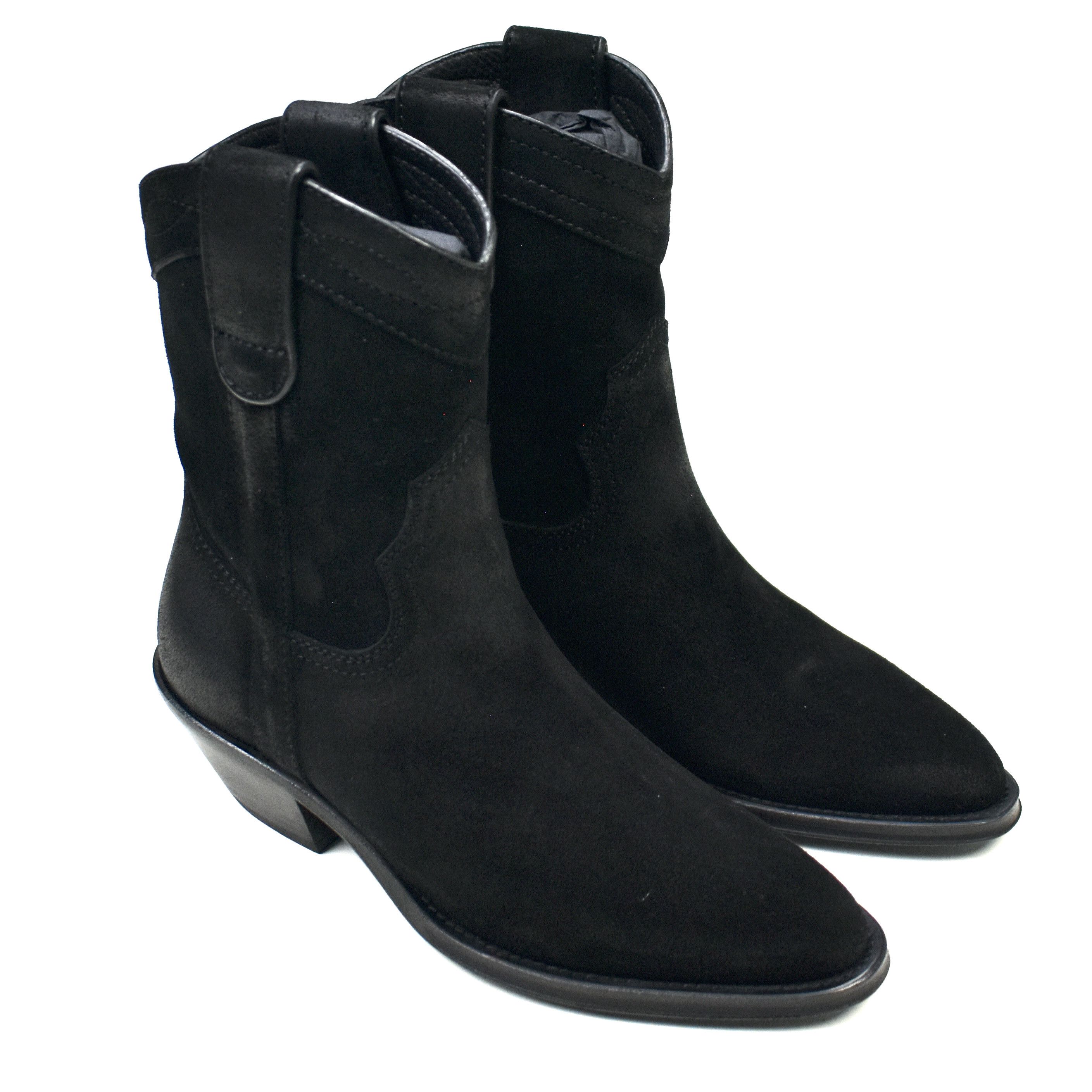 image of Saint Laurent Paris Saint Laurent Black Waxed Suede Eastwood Western Boots, Women's (Size 7)